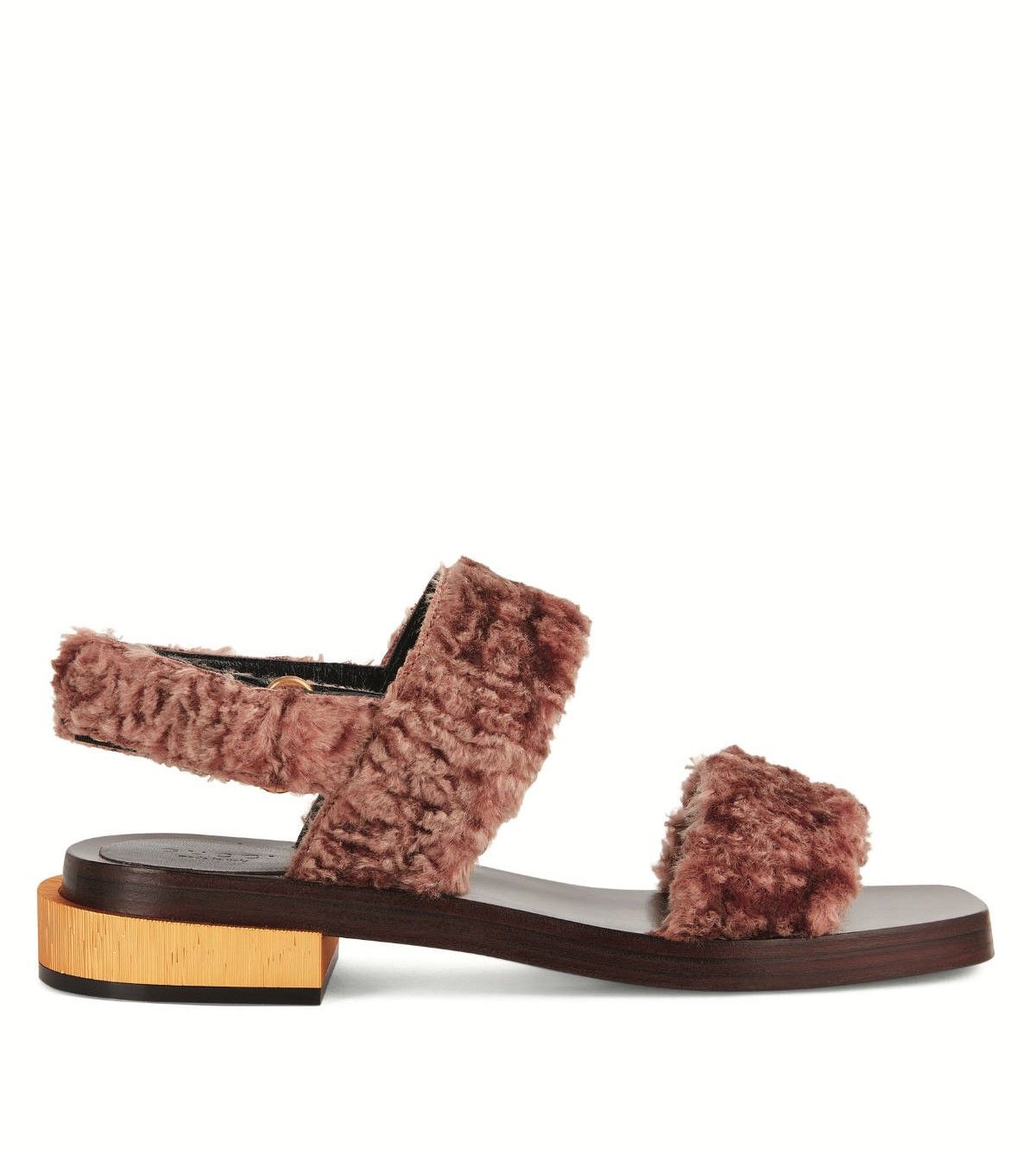image of Nib Gucci Faux Fur 2015 Re-Edition Slingback Sandals in Mauve, Women's (Size 9.5)