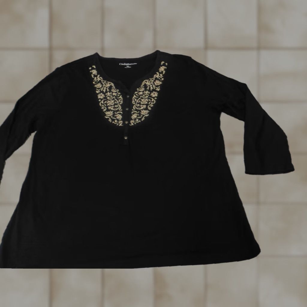 Croft & Barrow Croft & Barrow Blouse Womens XL Black Crew Neck Pullover Stretch Casual Shirt Regular Size XL / US 12-14 / IT 48-50 - 1 Thumbnail