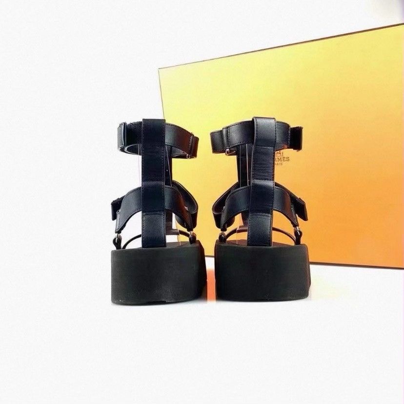 Hermes Hermès Enid platform sandals in black calfskin leather Size US 7 / IT 37 - 3 Thumbnail