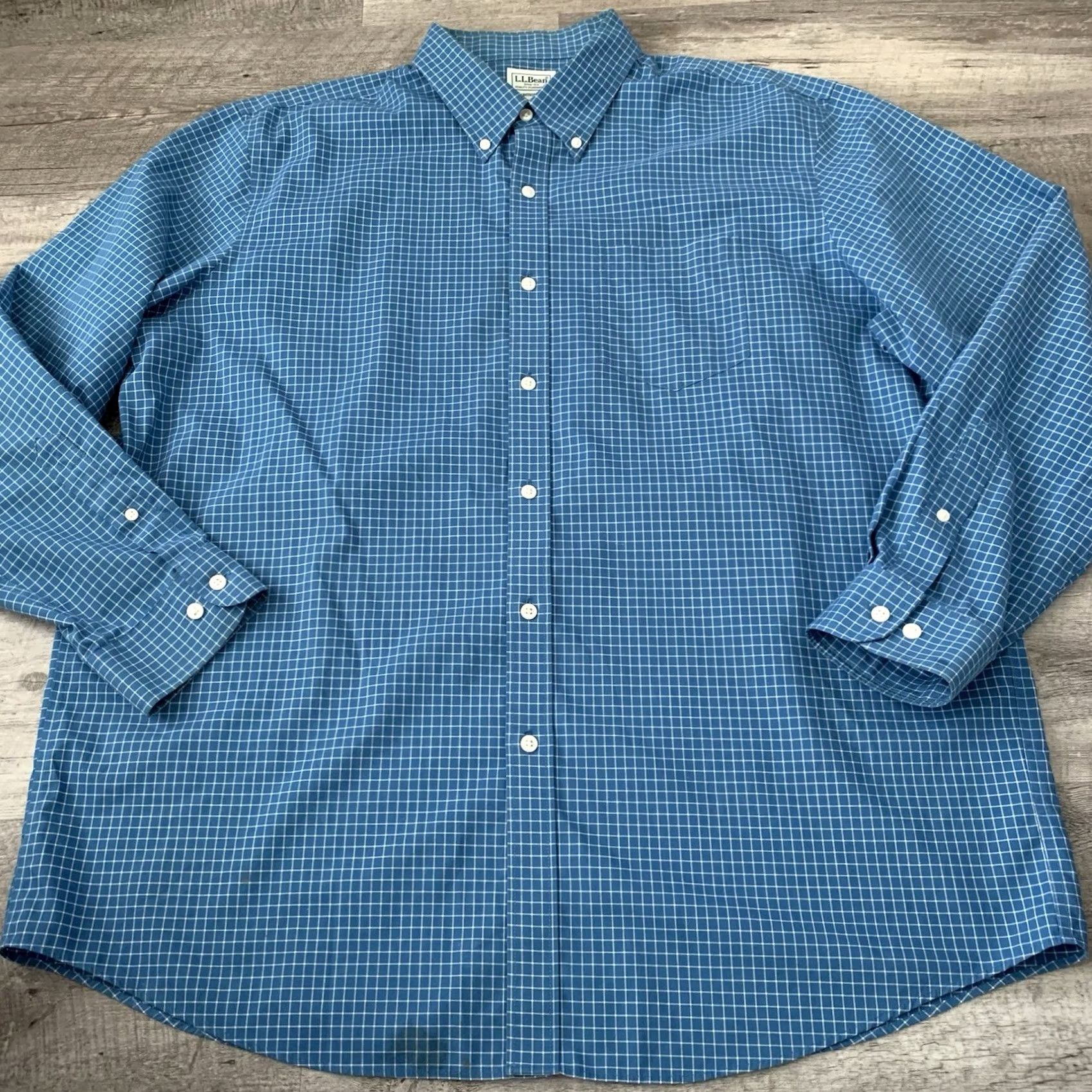 Vintage L.L. Bean Mens XL Blue Check Button-Up Shirt Wrinkle Free Traditional Fit Casual Size US XL / EU 56 / 4 - 3 Thumbnail
