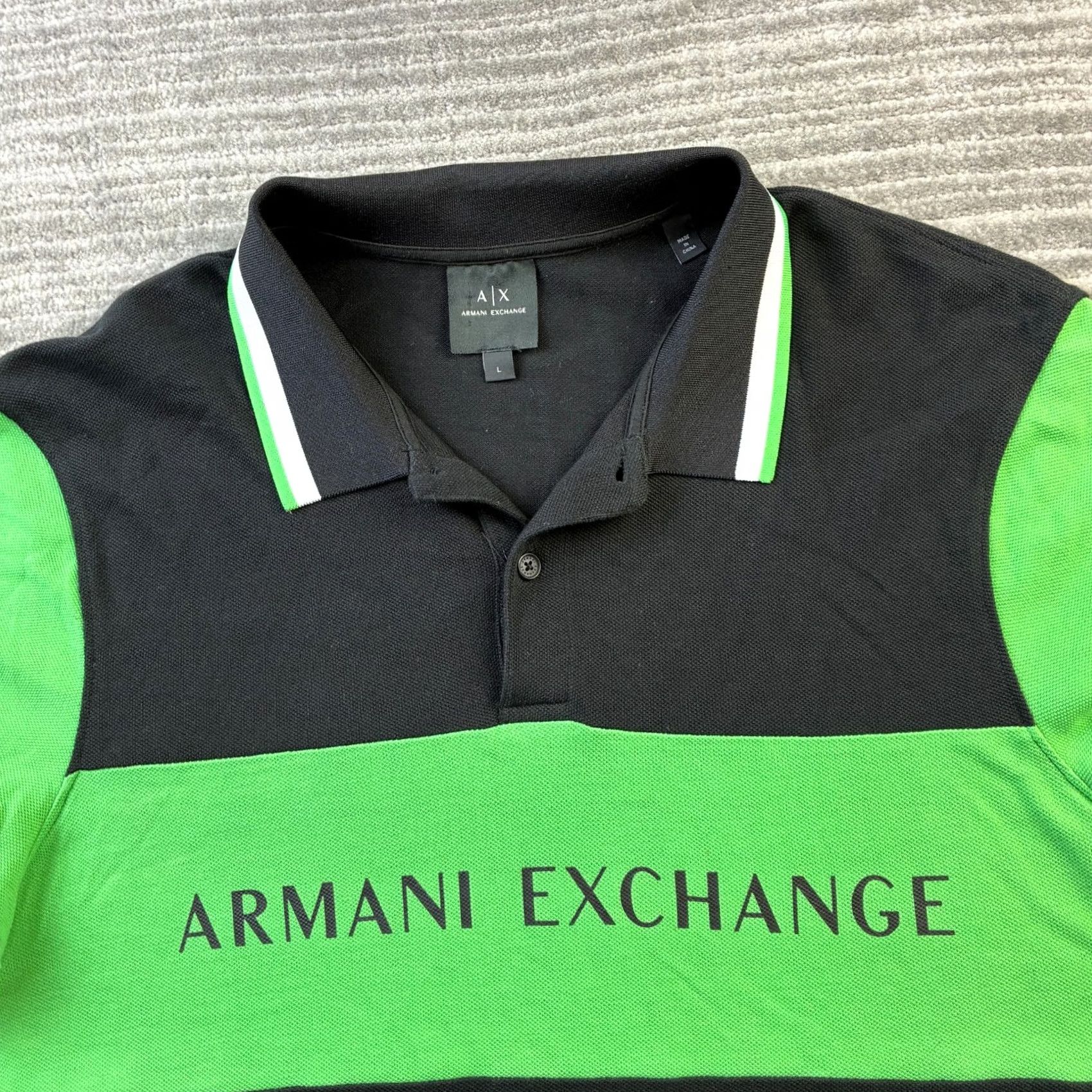 Armani Exchange Armani Exchange Polo Shirt Mens Large Black Green Pique Colorblock Logo Shirt Size US L / EU 52-54 / 3 - 3 Thumbnail