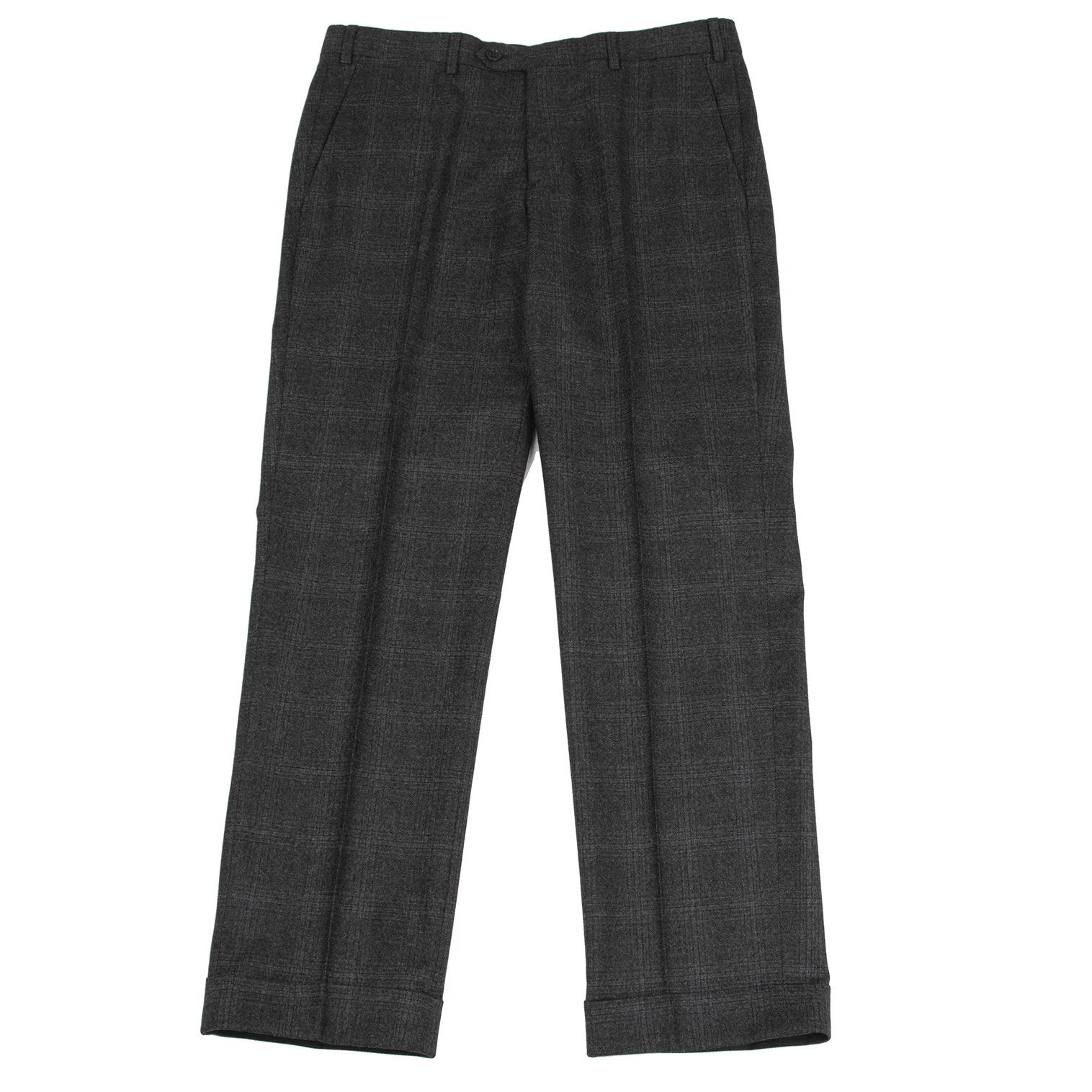 Armani Collezioni Wool Glen Check Double-Hem Pants in Charcoal Navy Size US 26 / EU 42 - 1 Thumbnail