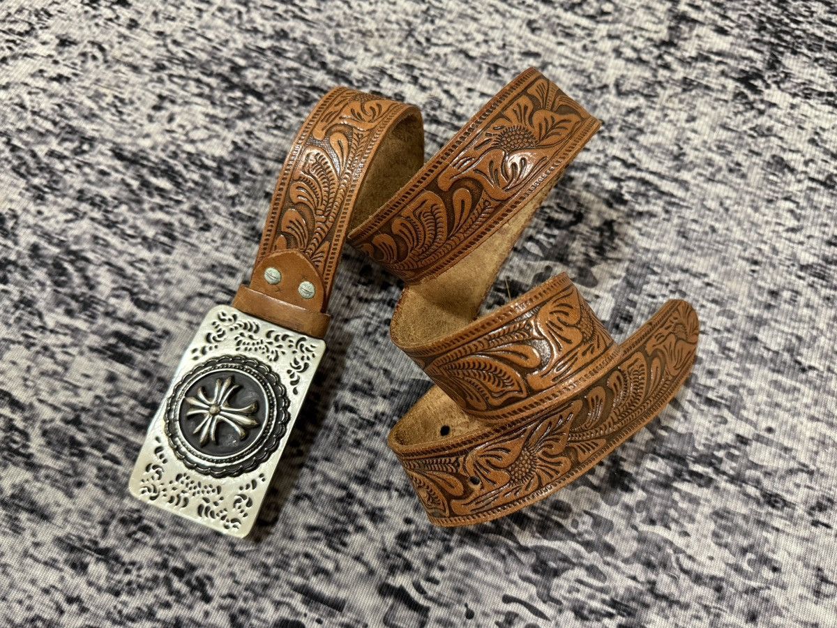 Vintage Vintage Leather Belt Inspired By Chrome Hearts Silver Cross Size 44 - 3 Thumbnail