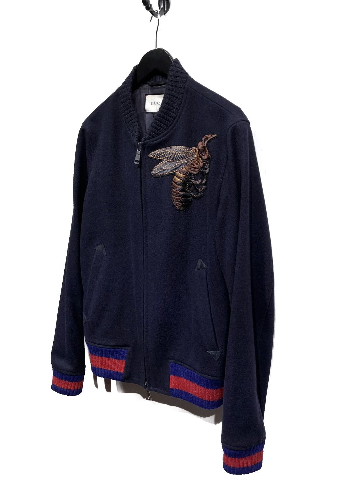 Gucci Gucci Navy Blue Bee Embroidered Wool Bomber Jacket Size US M / EU 48-50 / 2 - 2 Thumbnail