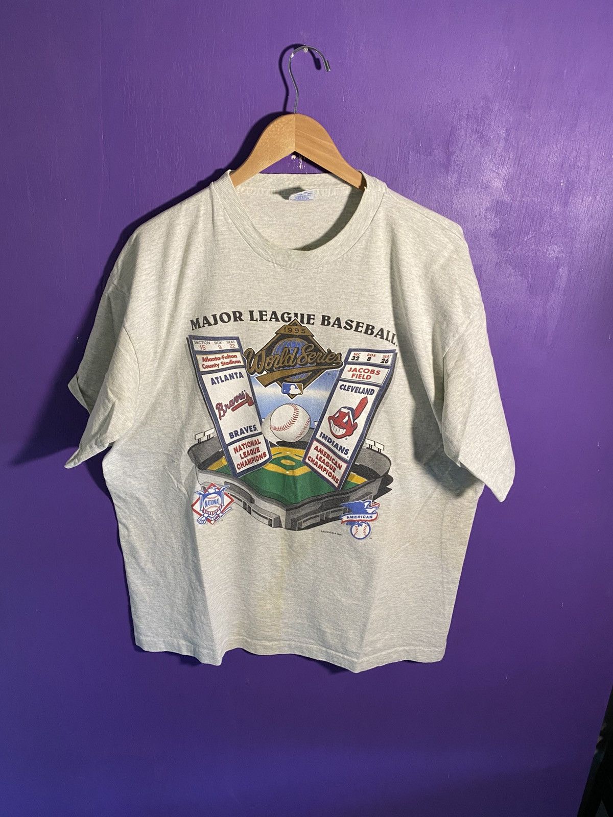 MLB × Salem Sportswear × Vintage Vintage 1995 Salem Braves vs Indians World Series t-shirt Size US XL / EU 56 / 4 - 1 Thumbnail
