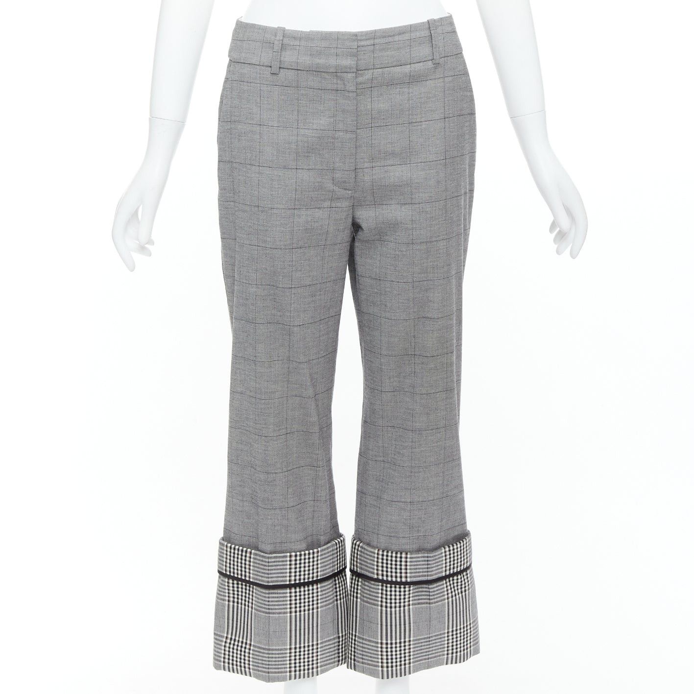 MONSE MONSE grey wool contrast checkered turn up hem trousers US2 S Size 27" / US 4 / IT 40 - 1 Thumbnail