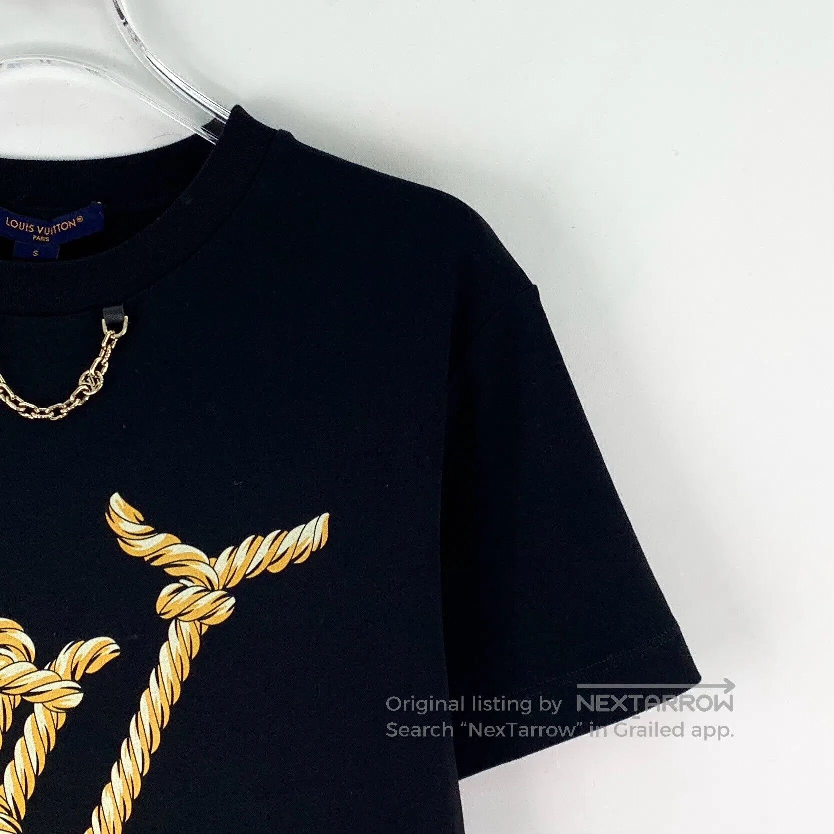 Louis Vuitton Louis Vuitton Black logo printed cotton crew neck short-sl Size US S / EU 44-46 / 1 - 3 Thumbnail