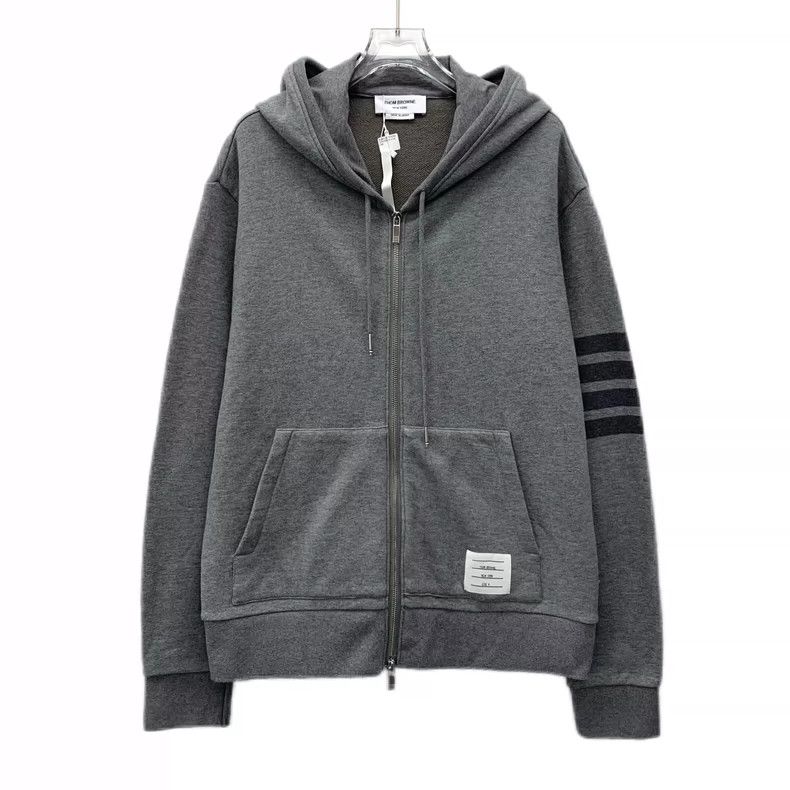 Thom Browne Thom browne Gray classic four-bar cotton hooded drawstring Size US XL / EU 56 / 4 - 1 Thumbnail