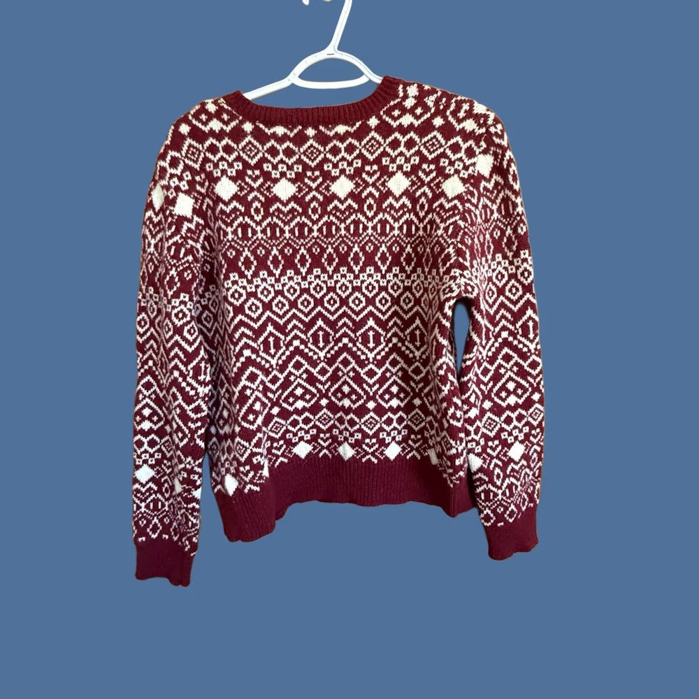 Vintage American Eagle Pullover Sweater Women’s L Red Fair Isle Wool V-Neck Cozy, Women's