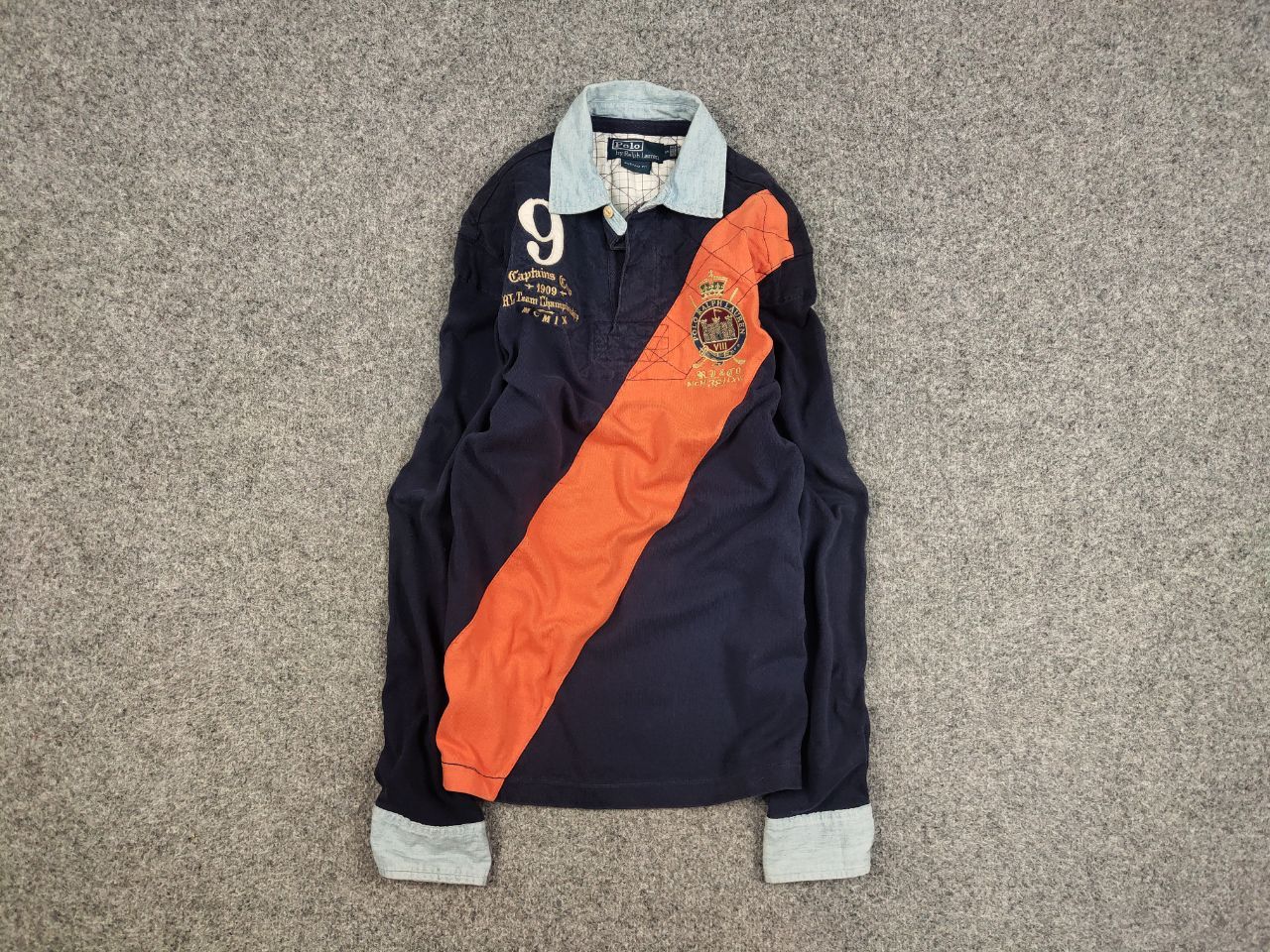 Pre-owned Polo Ralph Lauren X Vintage 90's Polo Ralph Laurent Rugby Long Sleeve Polo Shirts In Navy Blue