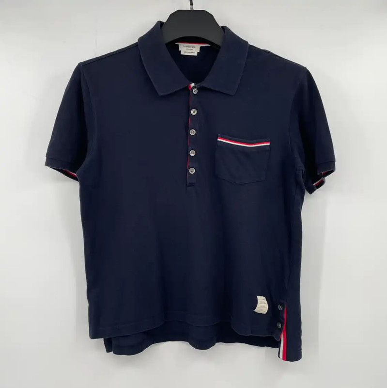 Thom Browne Thom Browne Men's Navy Blue Cotton Polo 0089 Size US M / EU 48-50 / 2 - 1 Thumbnail