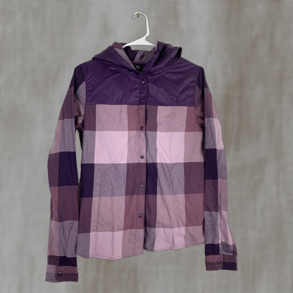 Under Armour Under Armour Womens Small Loose Purple Plaid Hooded Outdoor Snap Shirt Size S / US 4 / IT 40 - 1 Thumbnail