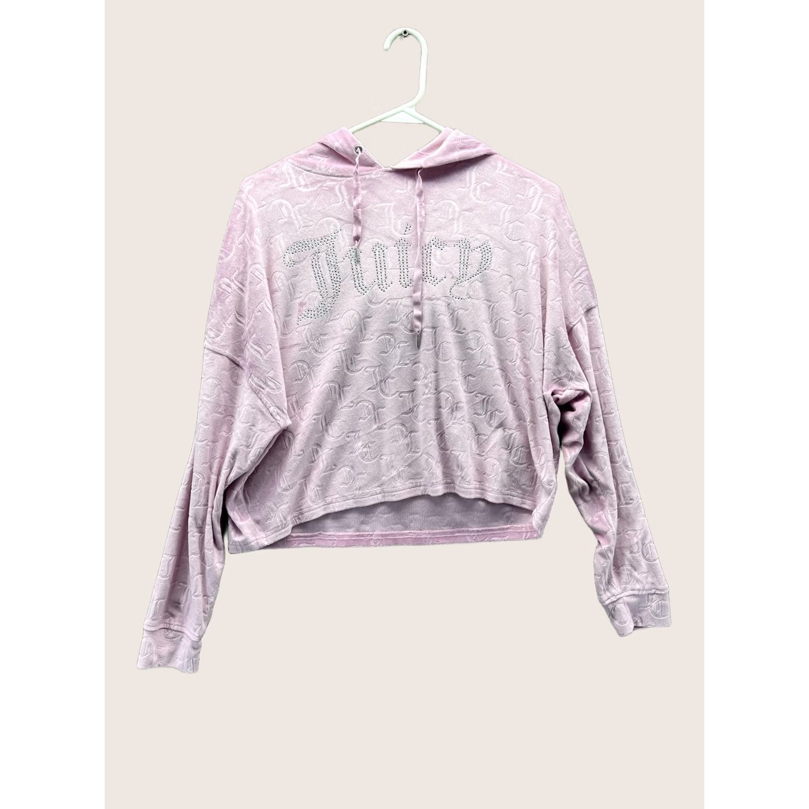 Juicy Couture VINTAGE Juicy Couture Pajama Top Womens Small Pink Velour Rhinestone Hoodie Long Sleeve Size S / US 4 / IT 40 - 1 Thumbnail