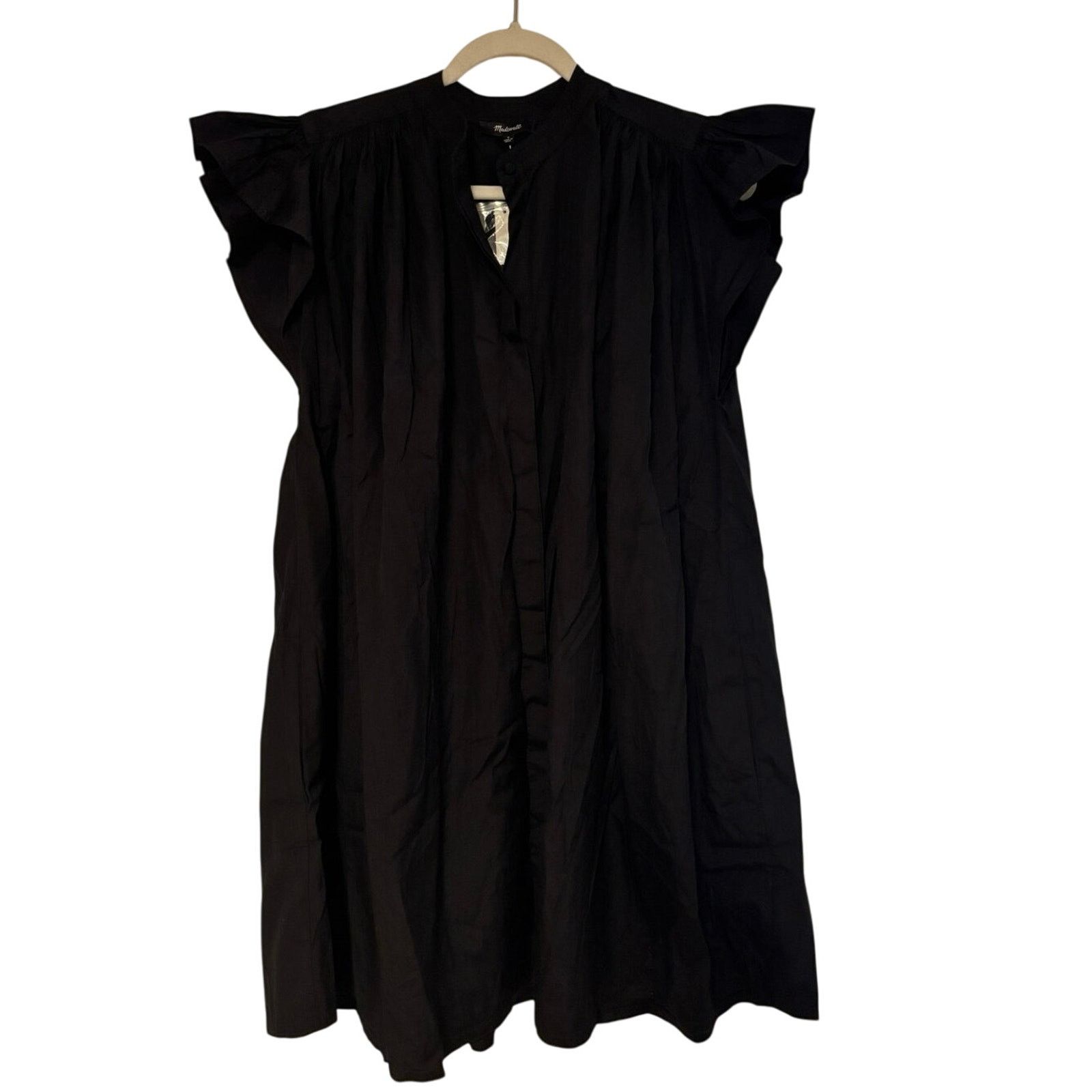 Madewell NWT Madewell Flutter Sleeve Button-Front Dress Black Small Size S / US 4 / IT 40 - 4 Thumbnail