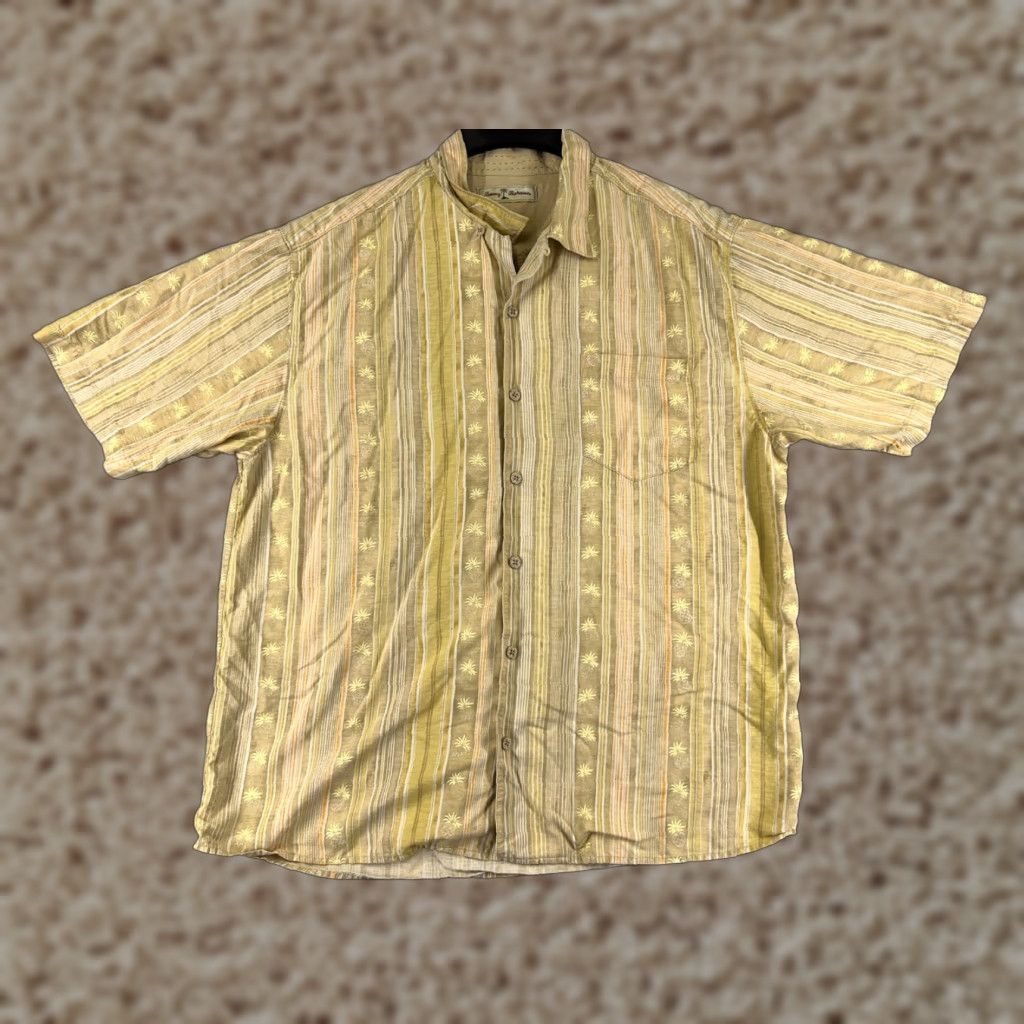 Tommy Bahama Tommy Bahama Shirt Men XL Yellow Stripe Pineapple 100% Silk Hawaiian Button-Up Casual Luxury Beach Vacation Resort Aloha Mens Size US XL / EU 56 / 4 - 1 Thumbnail
