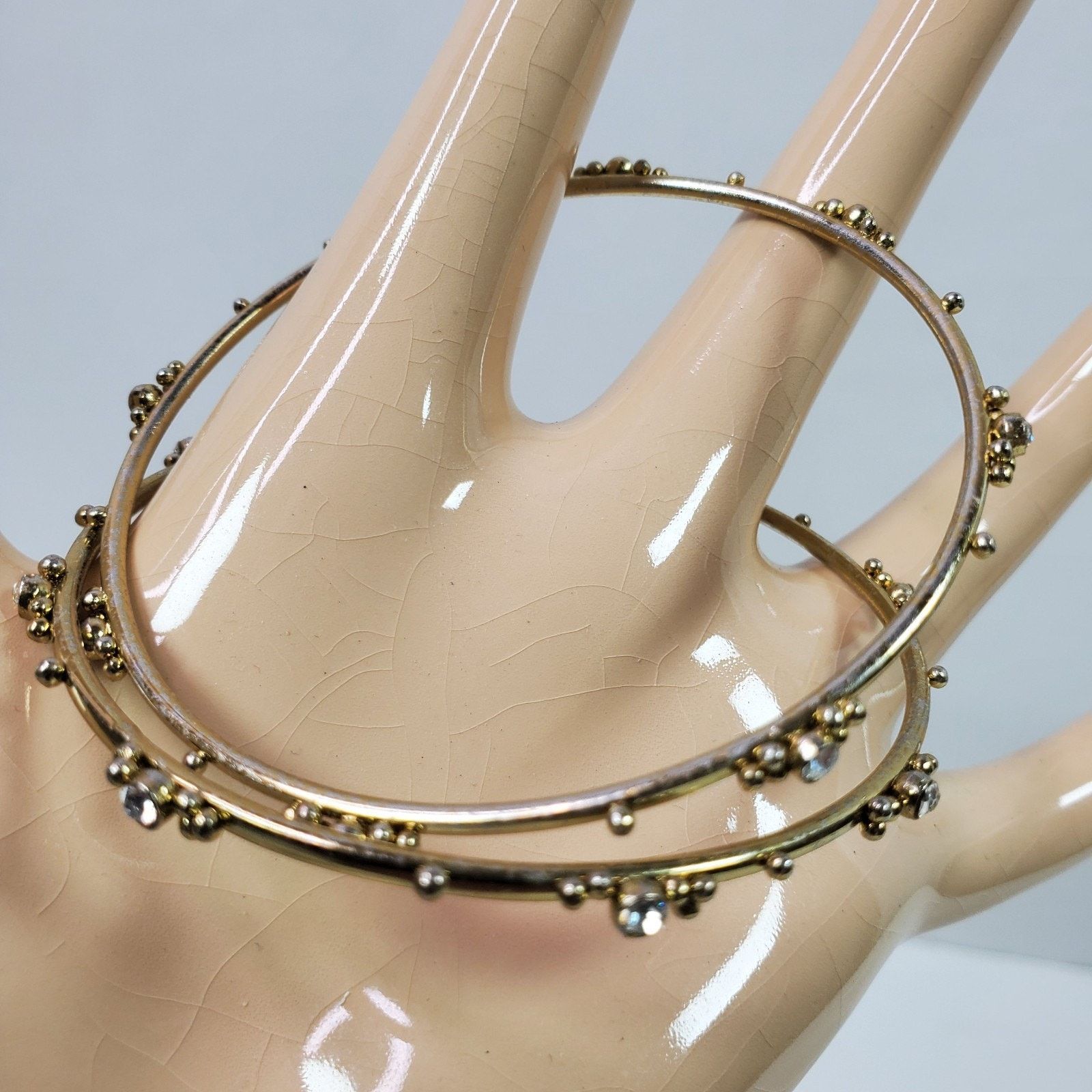 The Unbranded Brand Casual Career 2 Gold Tone w/ Rhinestones Bangles NOS Size ONE SIZE - 1 Thumbnail
