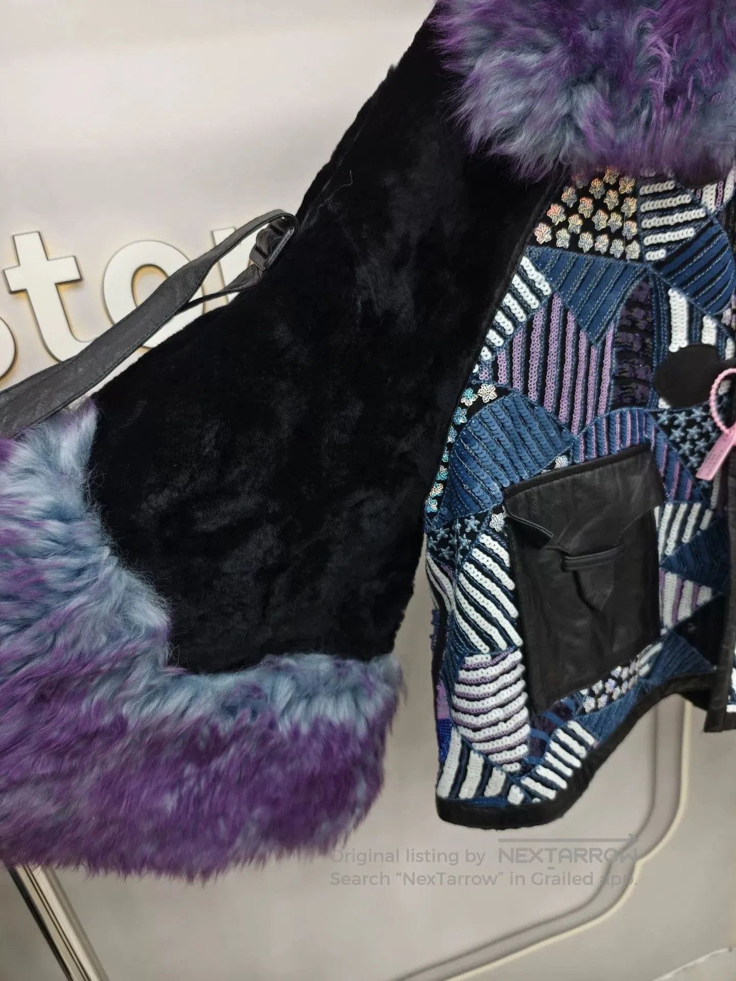 Japanese Brand Stylish Black Leather and Purple Fur Jacket. Size M / US 6-8 / IT 42-44 - 3 Thumbnail