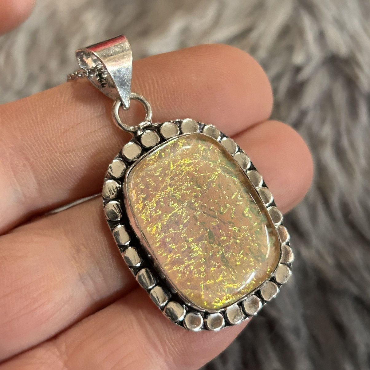 Handmade Handcrafted framed simulated opal 925 sterling necklace Size ONE SIZE - 1 Thumbnail