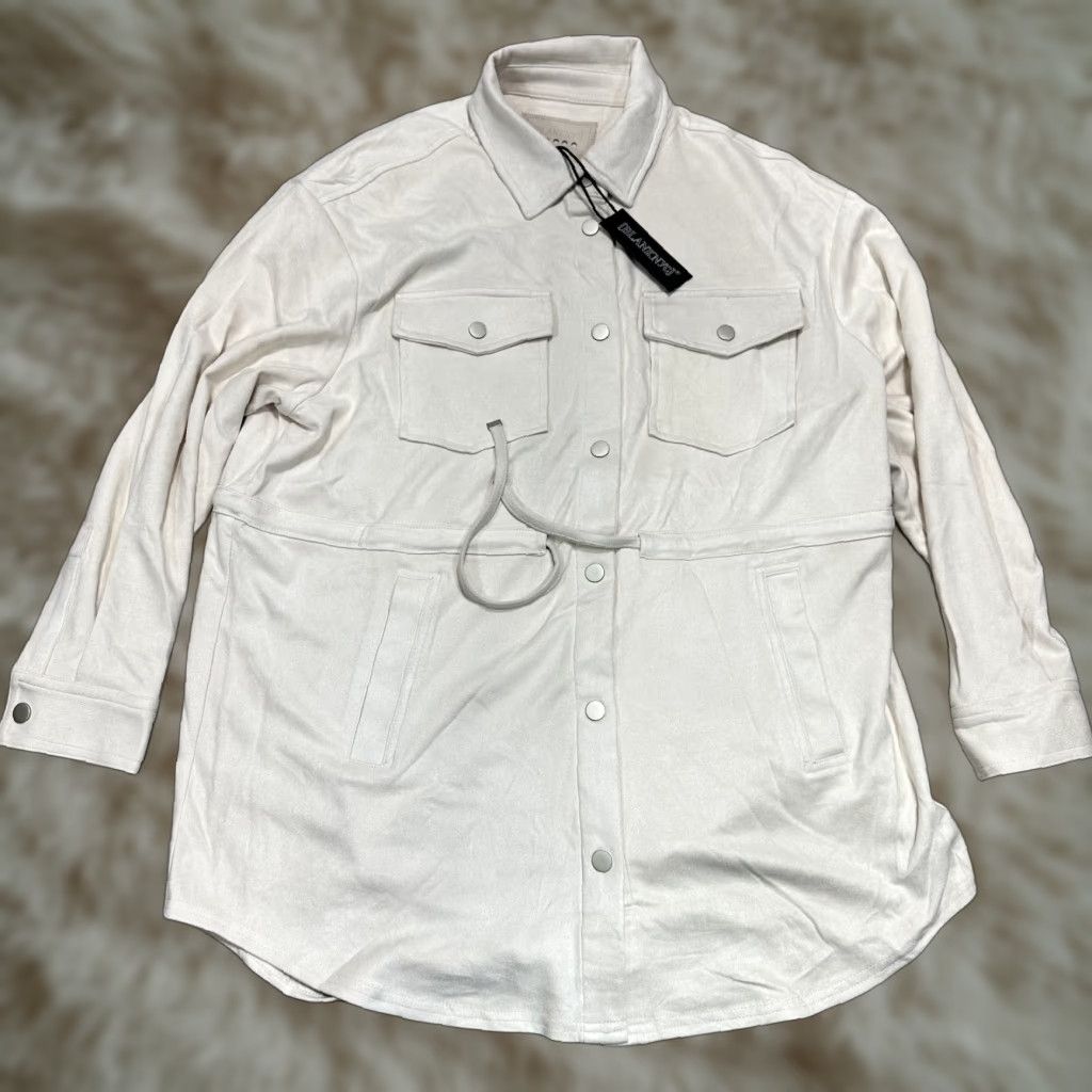 Vintage BLANKNYC Women Shirt Jacket Light Beige Faux Suede Drawstring Snap Buttons S NWT Satin? Size S / US 4 / IT 40 - 1 Thumbnail