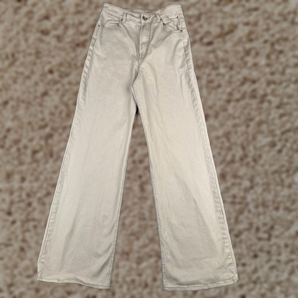 Divided Jeans Women 6 Beige Denim High Rise Wide Leg Distressed Cotton 26x30