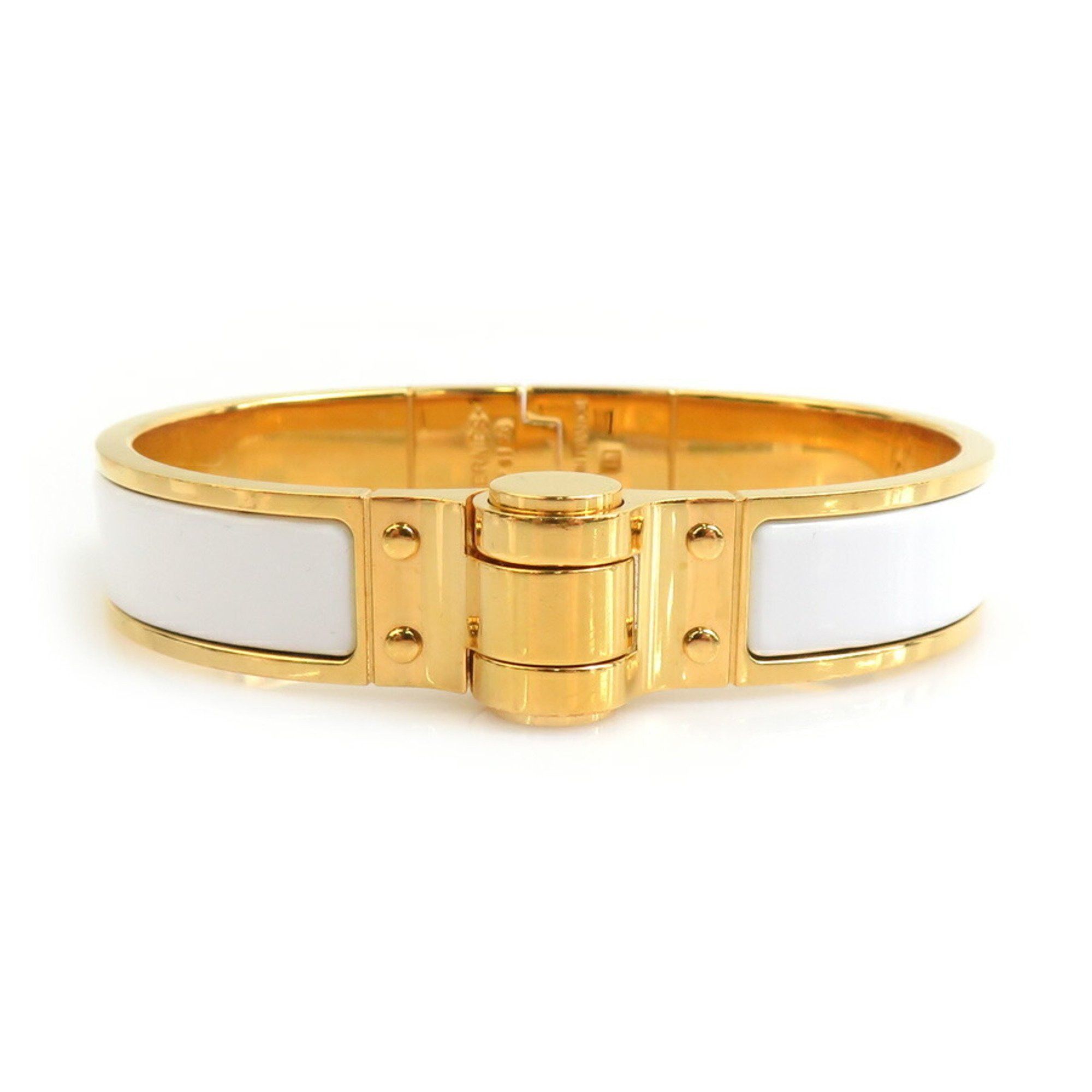 Hermes Hermes Hermès Charnière PM Bracelet/Bangle in Metal, Enamel, White and Gold, Women's, r10775a Size ONE SIZE - 1 Thumbnail