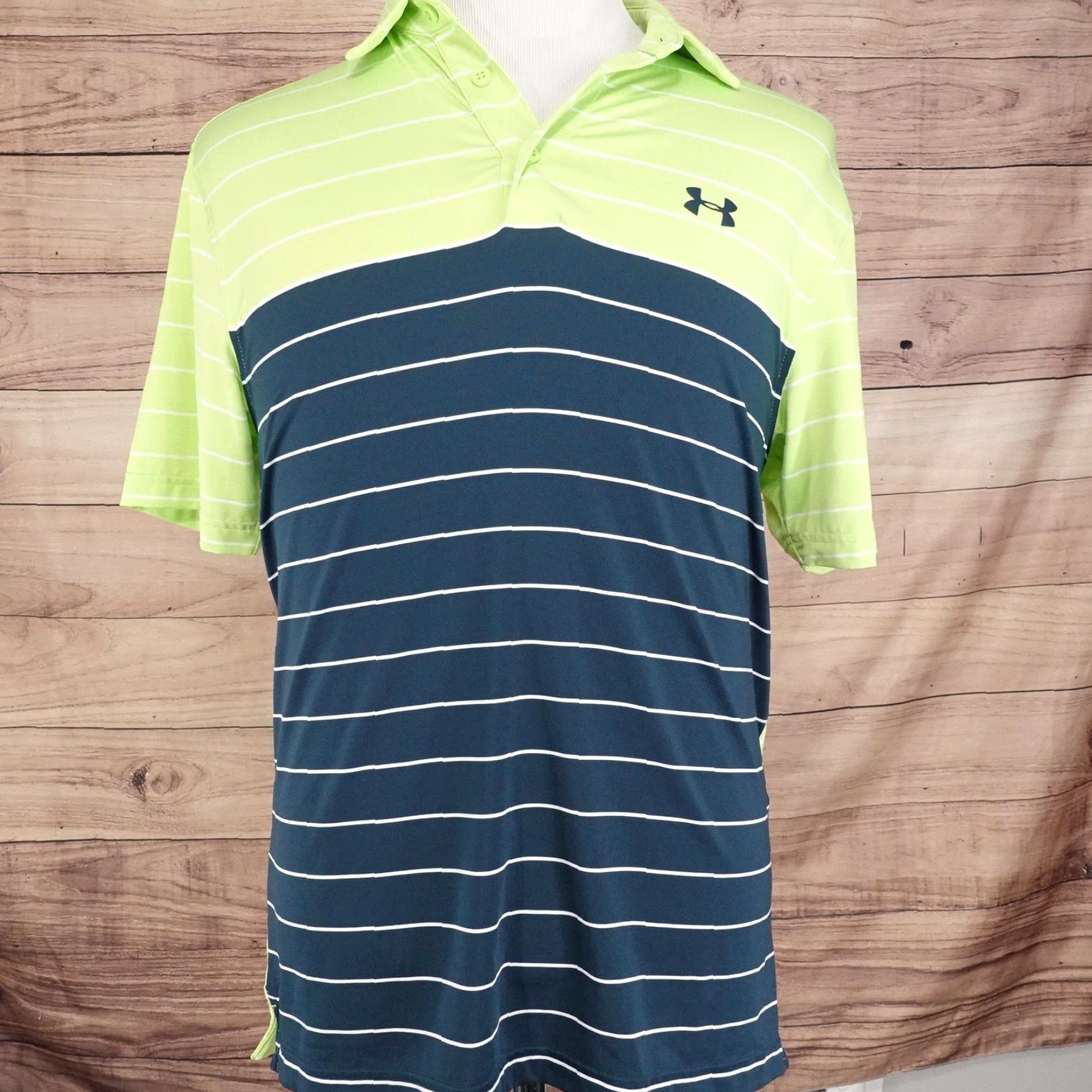 Under Armour Under Armour Polo Shirt Mens M Green Blue Striped HeatGear Golf Performance Short Sleeve Collared Moisture Wicking Lightweight Quick Dry Size US M / EU 48-50 / 2 - 3 Thumbnail