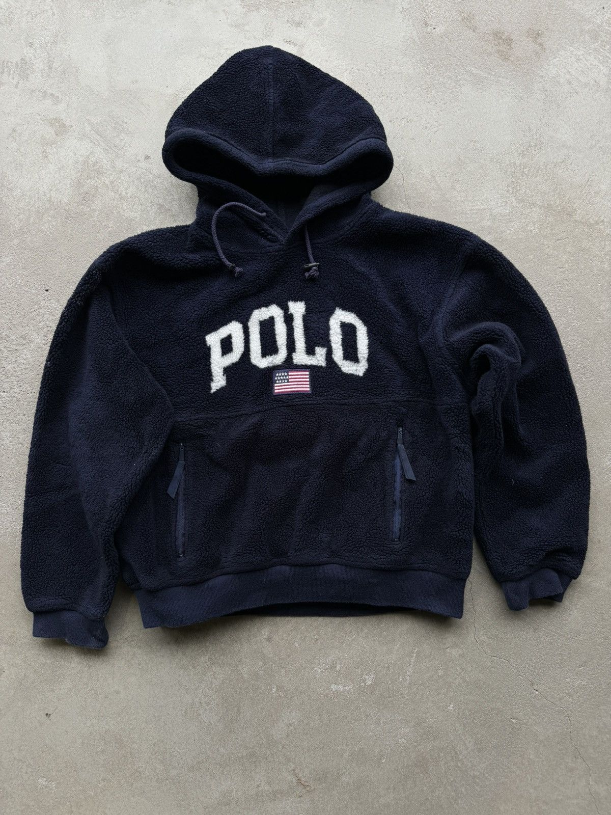 image of 90’S Polo Ralph Laurent Flag Usa Fleece in Navy, Men's (Size Large)