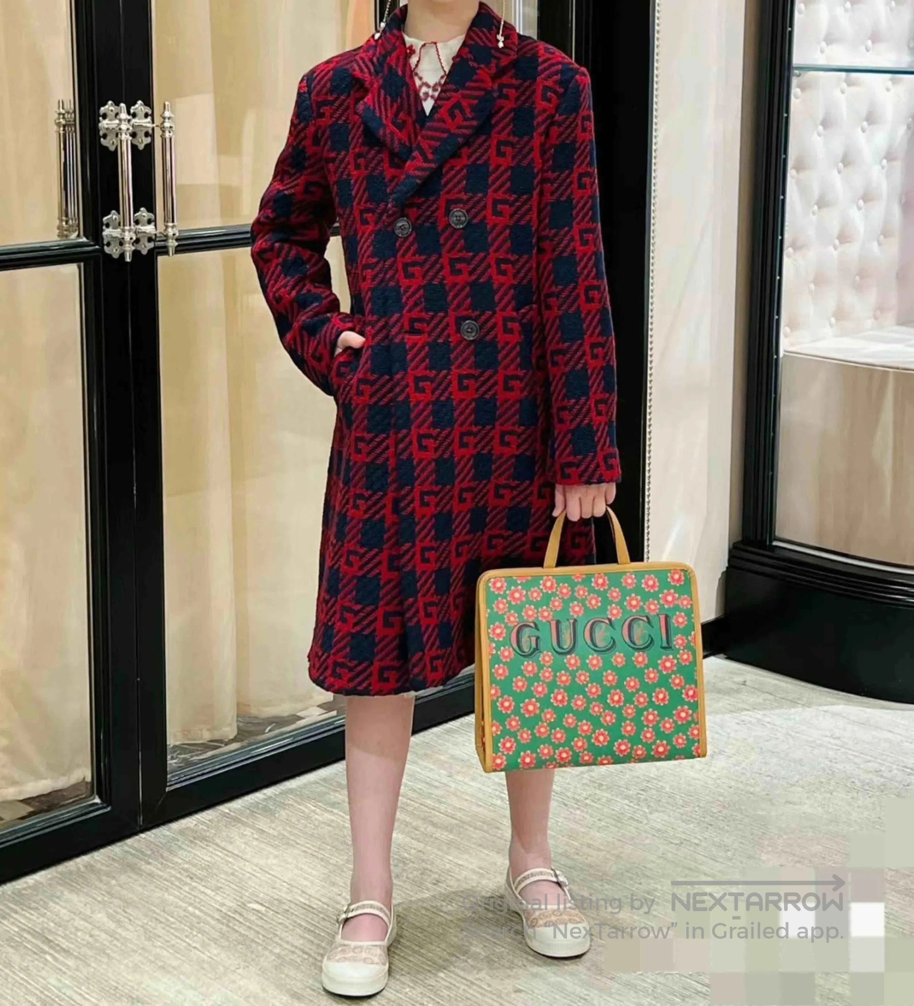 Gucci GUCCI Color-Blocked Plaid Letter Print Coat. Size S / US 4 / IT 40 - 1 Thumbnail