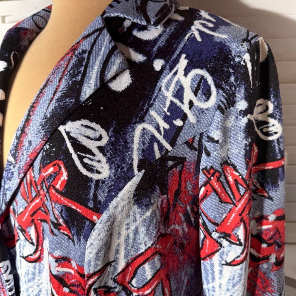 Vintage Y2K blazer avant garde street signs graffiti blue red 1X Size XL / US 12-14 / IT 48-50 - 5 Thumbnail