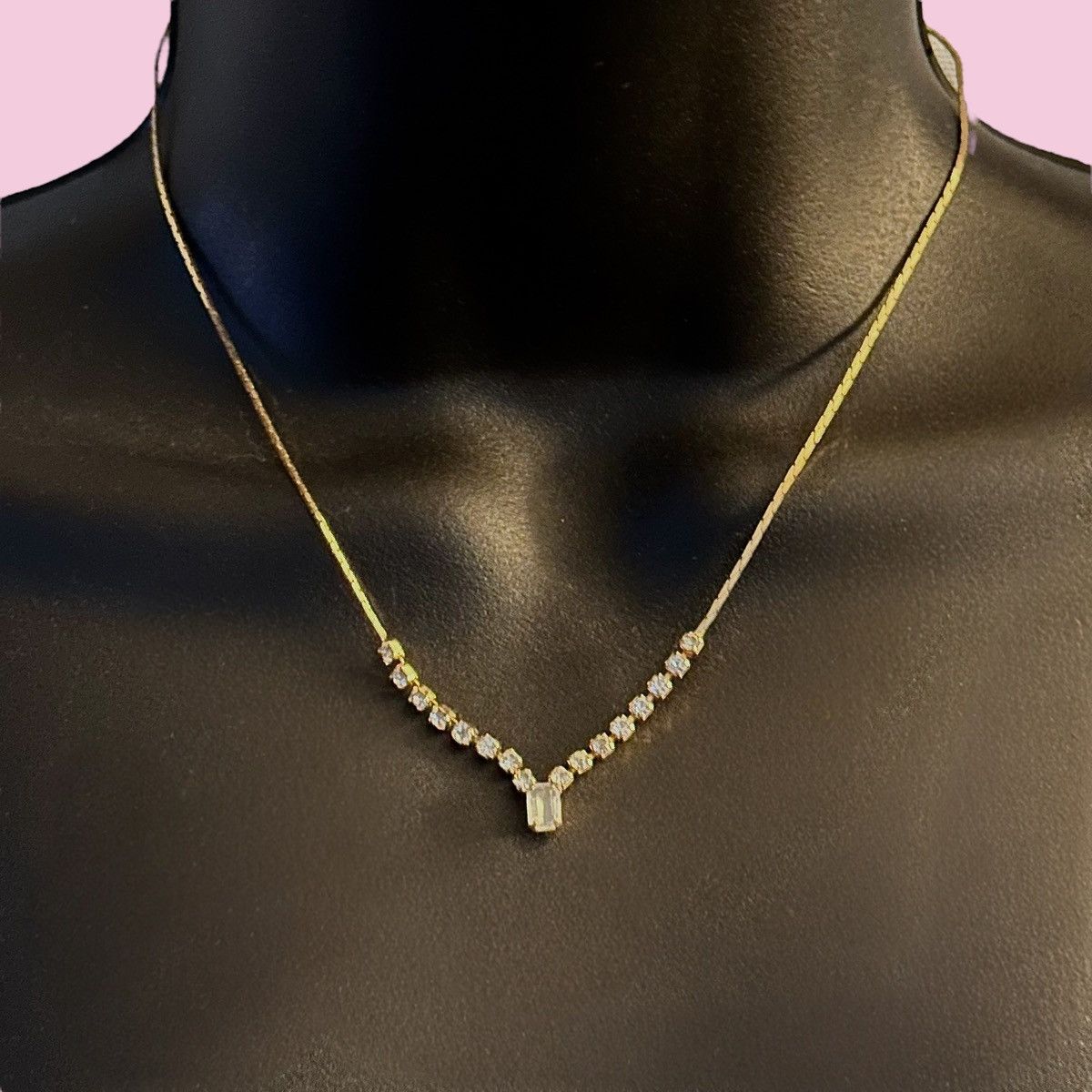 Vintage Vintage gold tone rhinestone tennis V necklace Size ONE SIZE - 1 Thumbnail