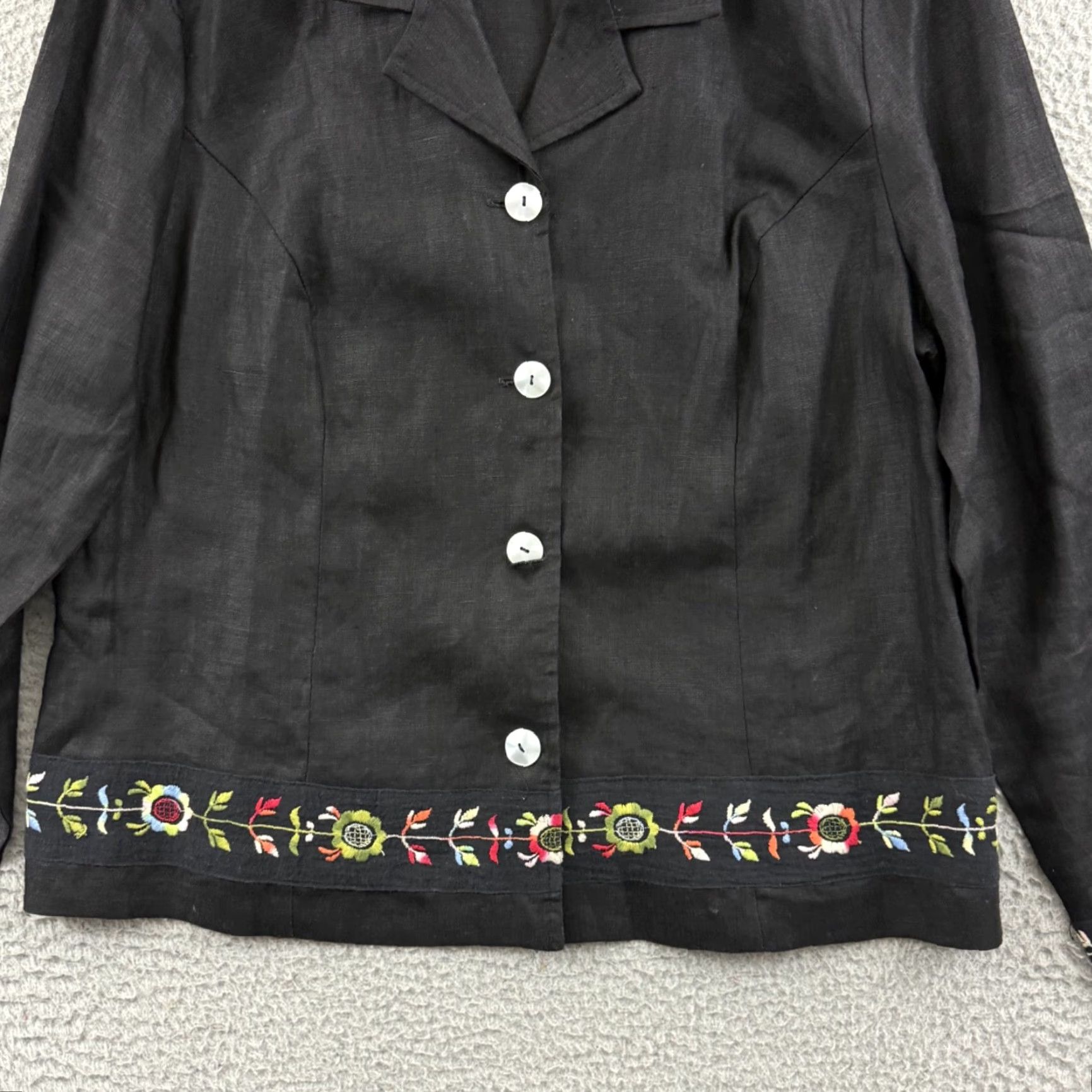 Vintage VINTAGE Clio Shirt Womens Large Black Linen Embroidered Button Boho Cottagecore Size M / US 6-8 / IT 42-44 - 2 Thumbnail
