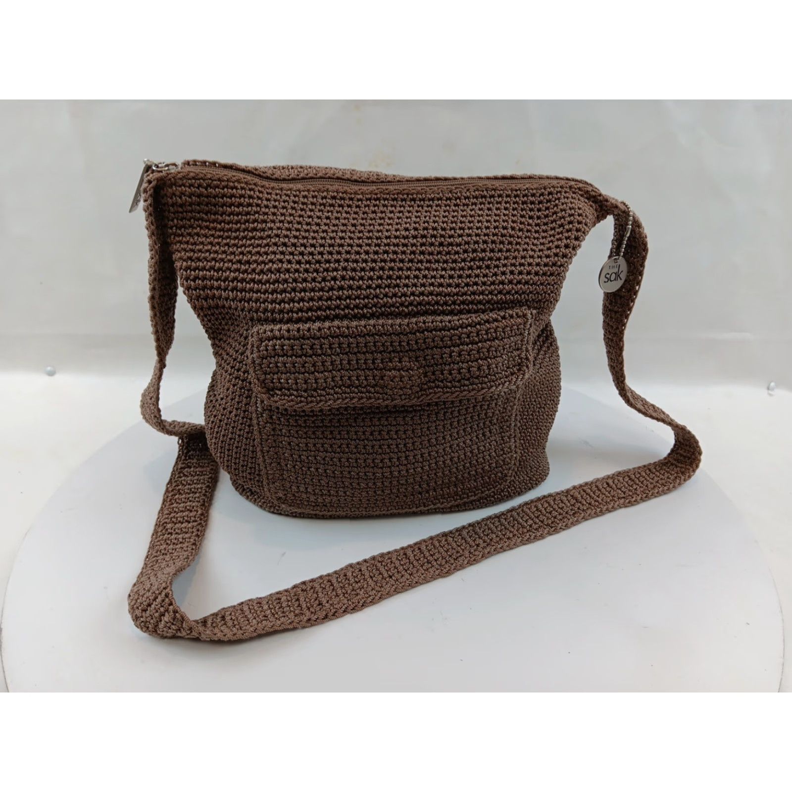 The Sak The Sak Crochet Crossbody Bag Dark Beige Top Zipper Exterior Pocket Charm Size L / US 10 / IT 46 - 5 Thumbnail