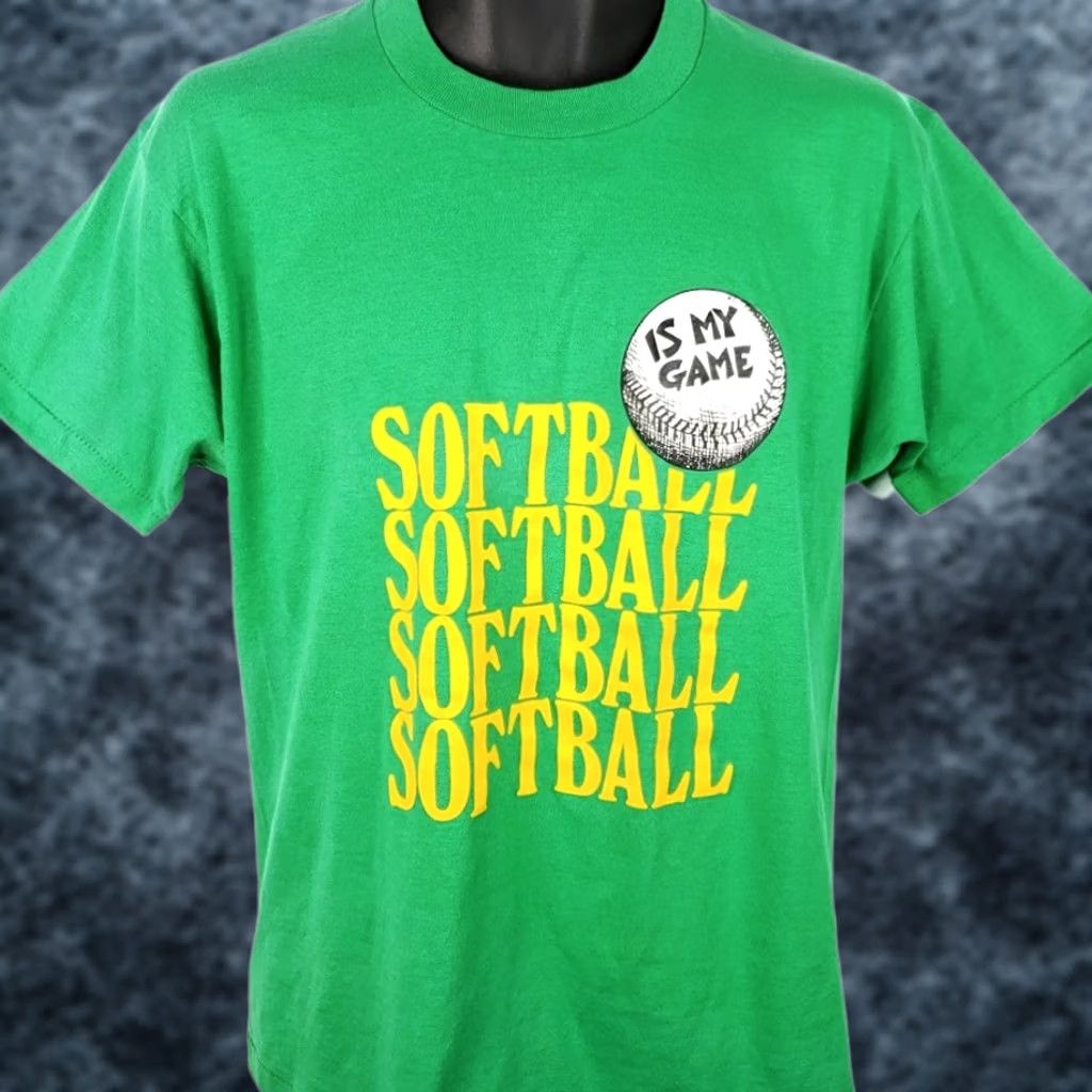 Vintage VINTAGE Screen Stars T Shirt Softball 80s Mens Large Green Short Sleeve Crew Neck 50/50 Made In USA Graphic Tee Girls/Mens Size US L / EU 52-54 / 3 - 1 Thumbnail