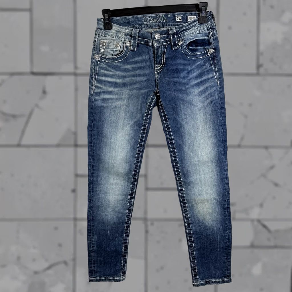 Miss Me Miss Me Jeans Womens Size 24 26 Blue Cotton Skinny Crop Casual Denim Shirts No Size 42" / US 20 - 1 Thumbnail