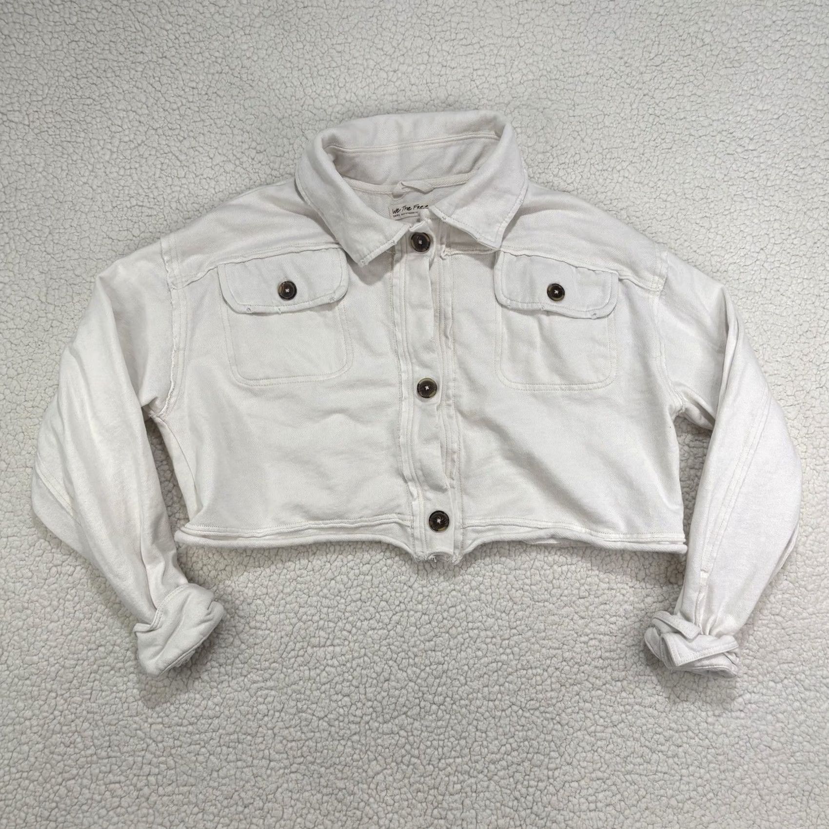 Vintage We The Free We The Free Saturday Cropped Shirt Jacket Oversized Top White S Cotton Shacket Free People Mens? Womens? Size S / US 4 / IT 40 - 2 Thumbnail