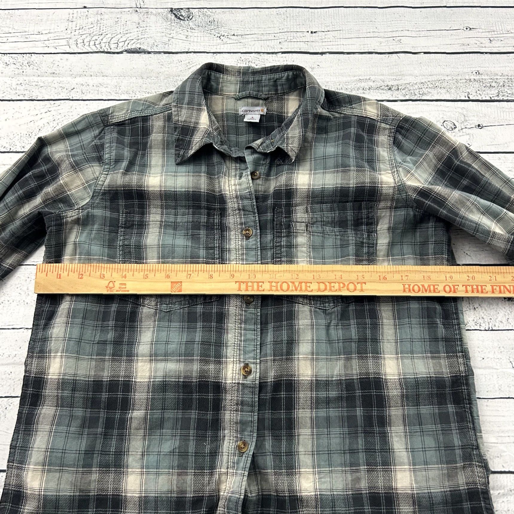 Carhartt Carhartt Long Sleeve Plaid Button Front Flannel Shirt Women's Small Gray Size S / US 4 / IT 40 - 5 Thumbnail