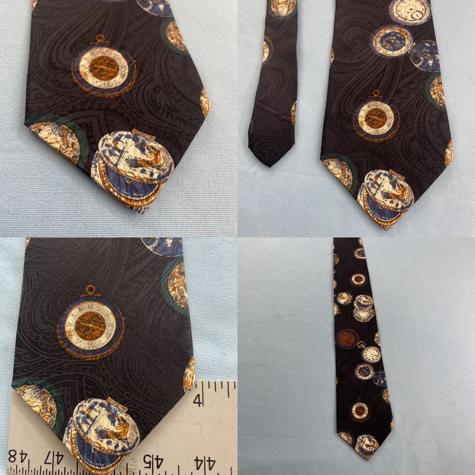 Vintage Leonardo da Vinci Silk Tie Watch Sailing Compass Necktie vtg 90s 4x58 Cap­sule Wide Necktie Size ONE SIZE - 8 Thumbnail
