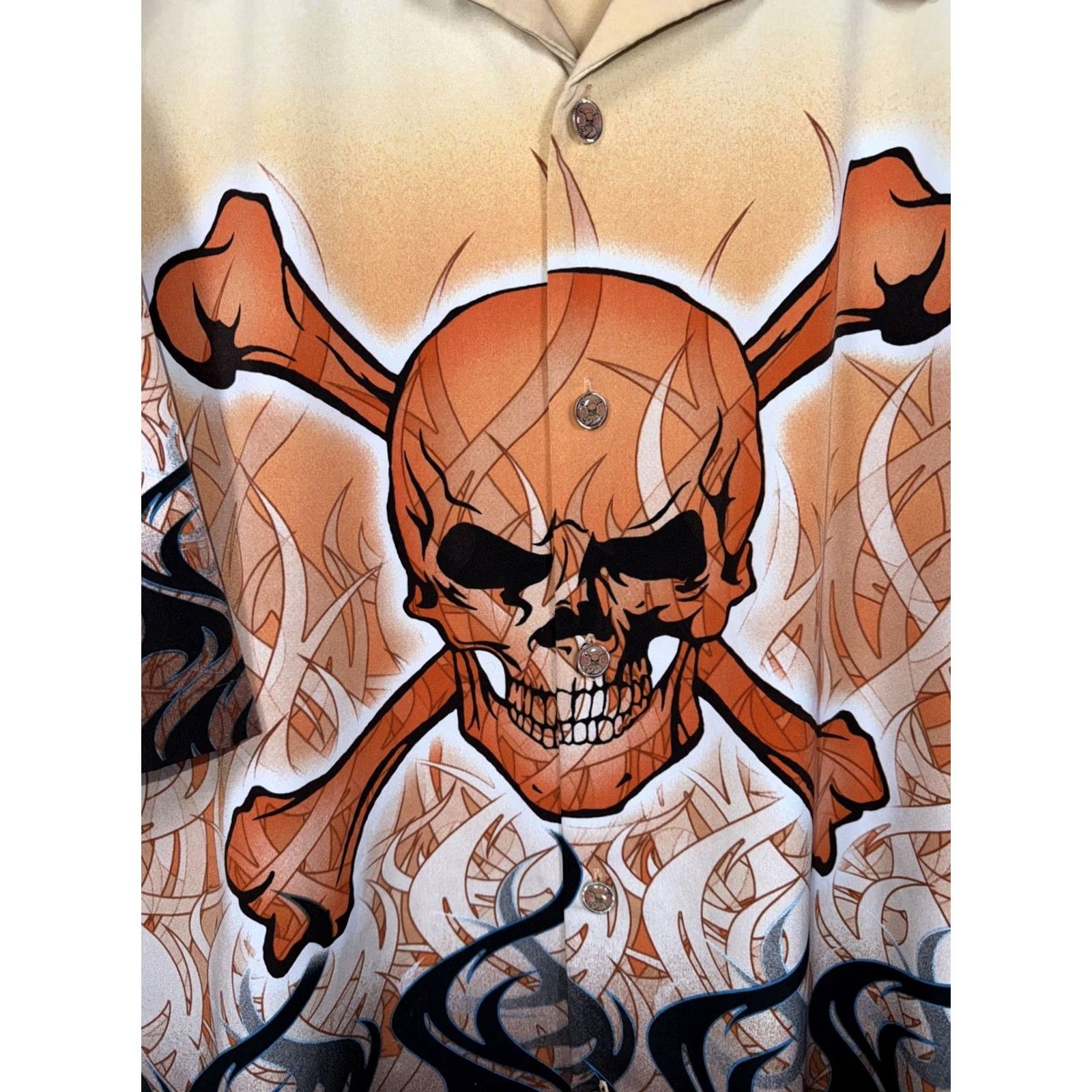 Vintage DRAGONFLY ROADHOUSE Shirt Mens XL Orange Skull Flames Short Sleeve Button-Up Size US XL / EU 56 / 4 - 5 Thumbnail