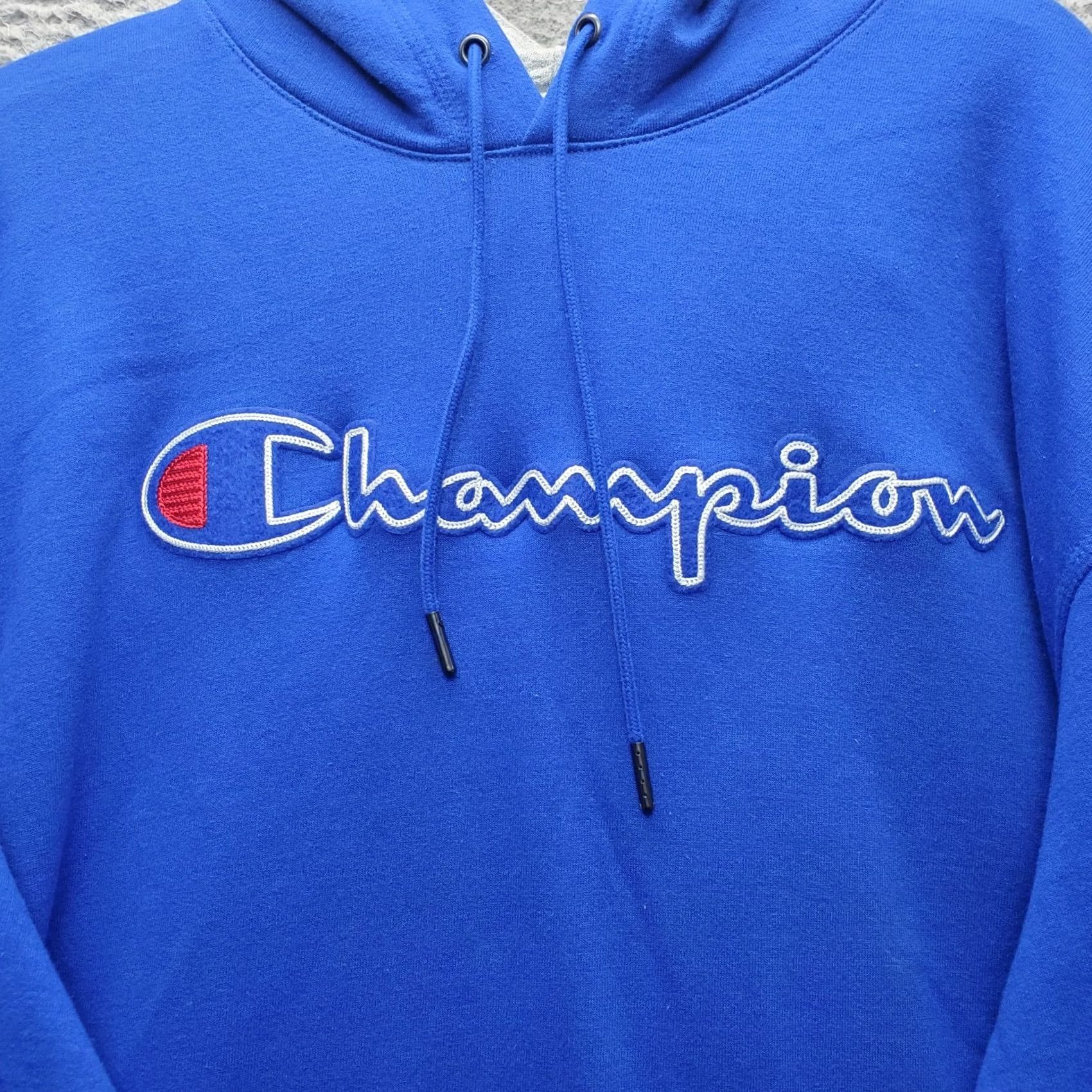Champion Champion Powerblend Hoodie Mens XL Blue Long Sleeve Spellout Logo Pullover GF89H Size US XL / EU 56 / 4 - 7 Thumbnail
