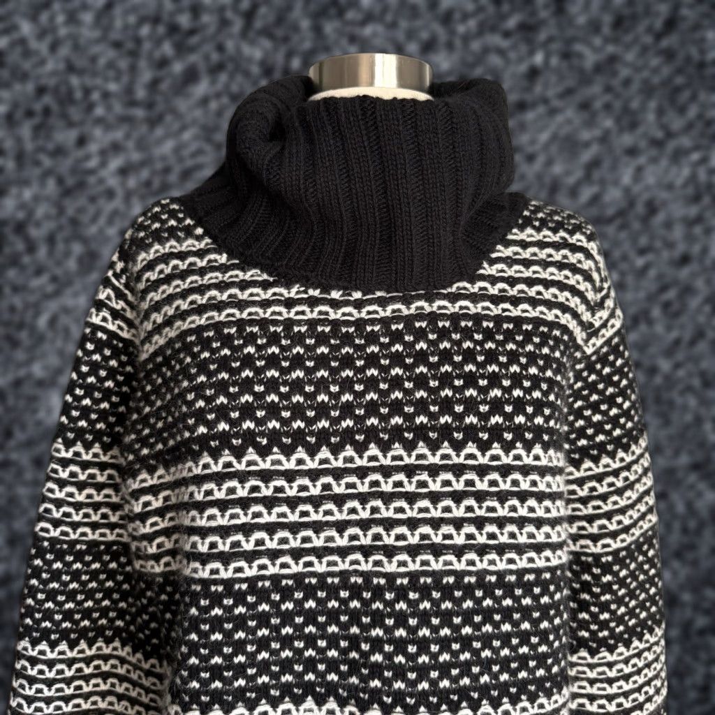Brooks Brothers VINTAGE Brooks Brothers Fair Isle Wool Angora Turtleneck Chunky Knit Black White L Women Pullover 21” Chest 25” Length Size L / US 10 / IT 46 - 1 Thumbnail