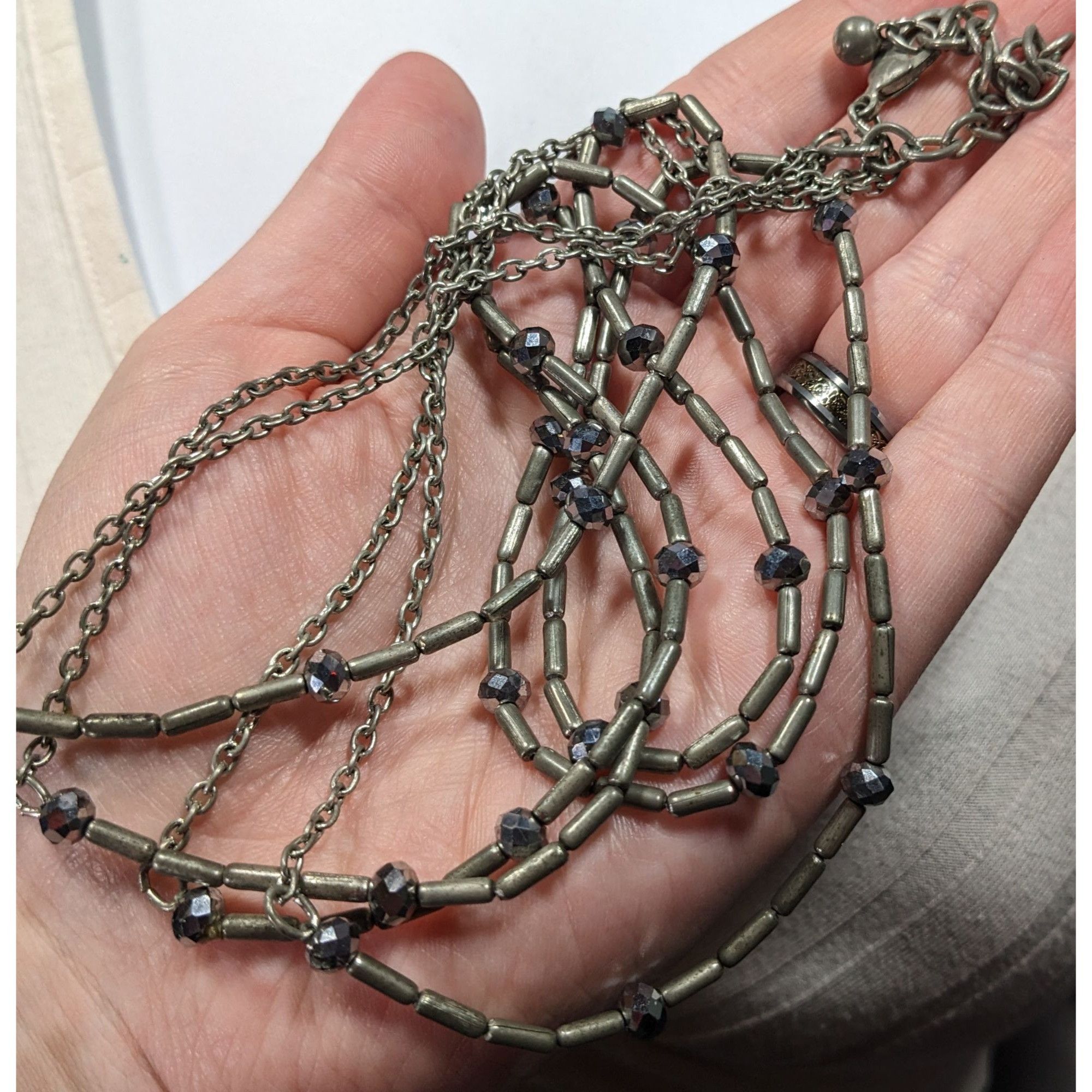 Other Elegant Glam Multilayer Metal And Glass Silver Tone Beaded N Size ONE SIZE - 7 Thumbnail
