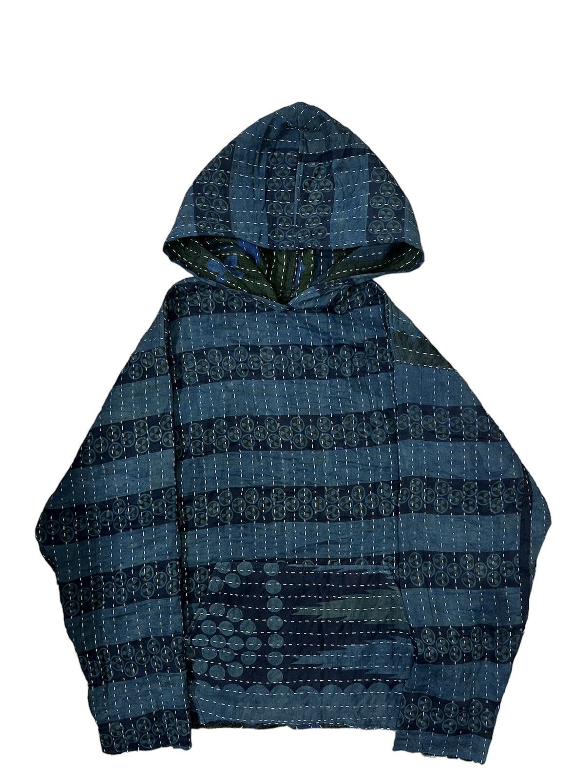 Indigo Dyed Boro Sweater Hoodie