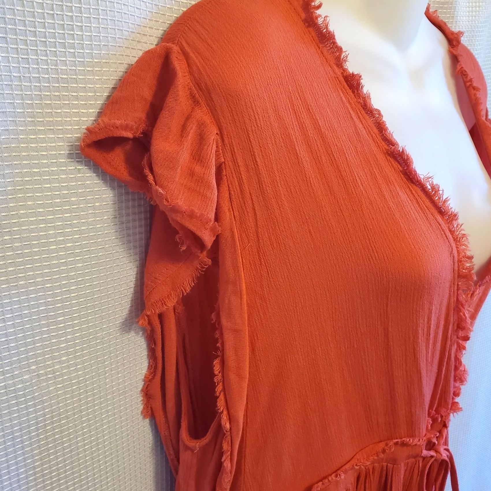 Vintage Easel Maxi Dress Sz Large Red Orange Gauzy Boho Button Front Size L / US 10 / IT 46 - 6 Thumbnail