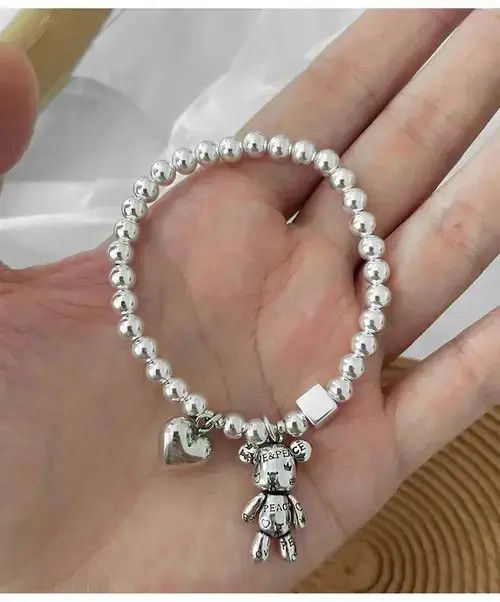 Japanese Brand × Jewelry Trendy Bear Animal & Love Heart Silver Charm Bracelets Size ONE SIZE - 3 Thumbnail