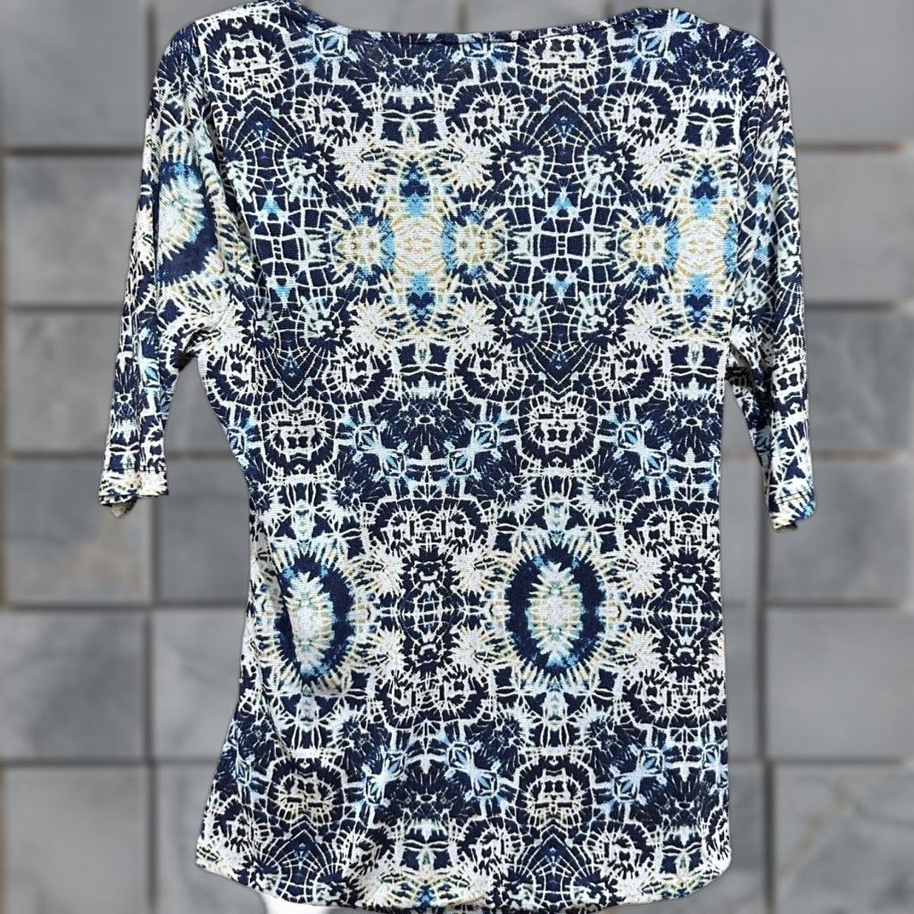 Vintage Cable & Gauge Shirt Blue Cowl Neck Ruched Stretch Boho Y2K All Over Print No Size S Women Vintage Not Included Size S / US 4 / IT 40 - 1 Thumbnail