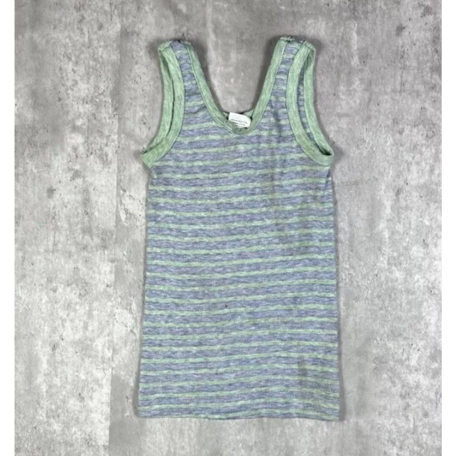 Hanes VINTAGE Hanes Striped Tank Top Shirt Womens S Blue 70s Casual Tank Sleeveless Round Neck/ Breathable Knit Polyester Size S / US 4 / IT 40 - 2 Thumbnail