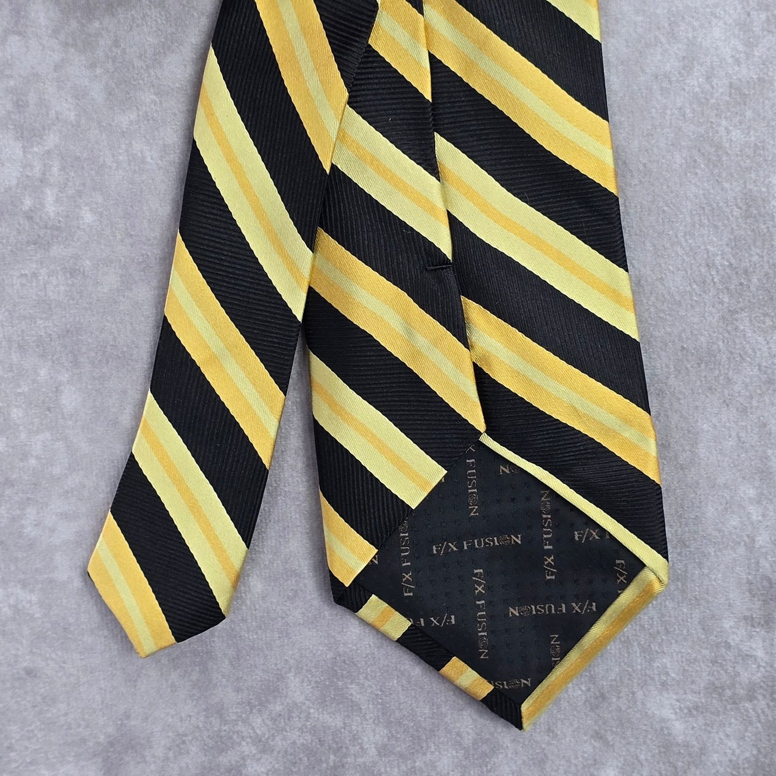 Other F/X Fusion Yellow Black Stripe Silk Extra Long Neck Tie Size 32 - 5 Thumbnail