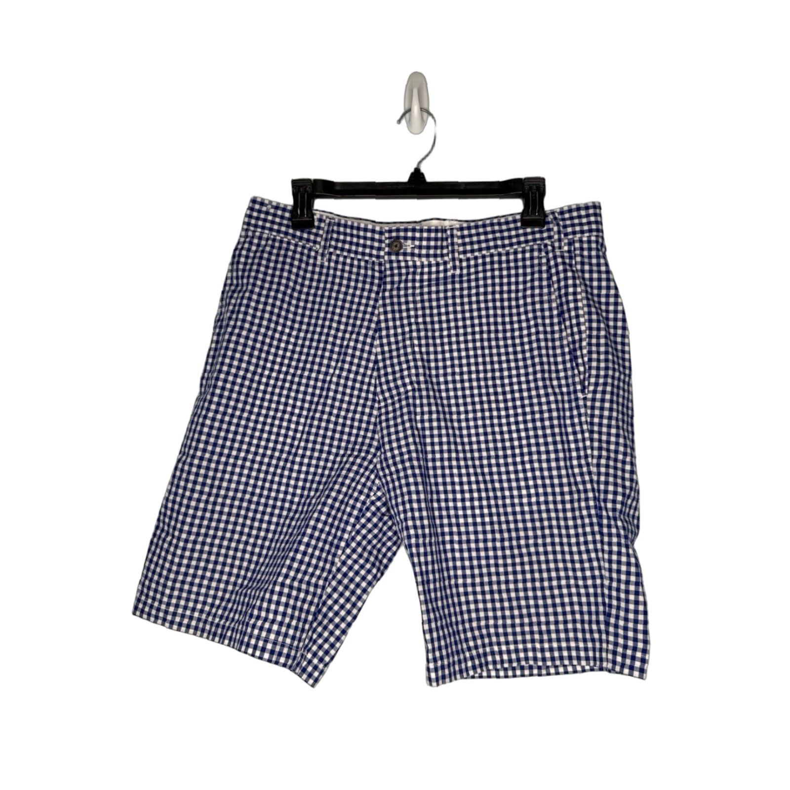 Vintage Castaway Mens Shorts 32 Waist Blue White Plaid Gingham Knit Cotton Flat Front Pocket Chino Casual Travel Golf - Regular fits Spring Summer Fall Mens Size US 32 / EU 48 - 1 Thumbnail
