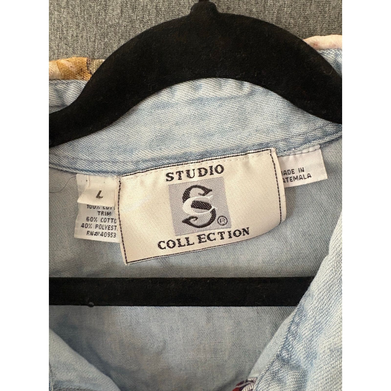 Other Studio Collection | Denim Floral Shacket Jacket | Large Size L / US 10 / IT 46 - 3 Thumbnail