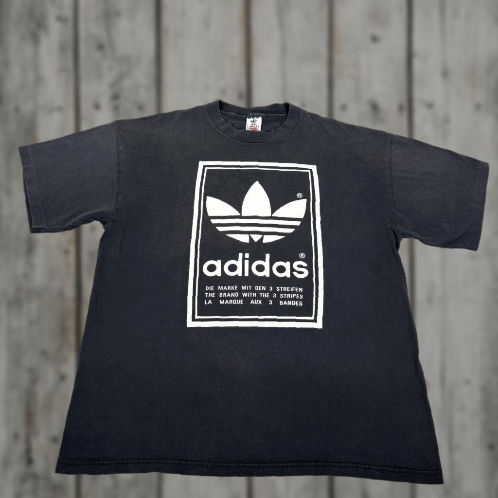 Adidas VINTAGE adidas Shirt Mens Large Black Trefoil 90s Tee Crew Neck Short Sleeve Graphic Print Leather? No. Size US L / EU 52-54 / 3 - 1 Thumbnail